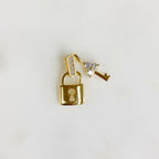 Gold Plated Lock and Key CZ Pave Charm Lock CZ Key and Hook 1 Piece