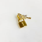 Gold Plated Lock and Key CZ Pave Charm Lock CZ Key and Hook 1 Piece