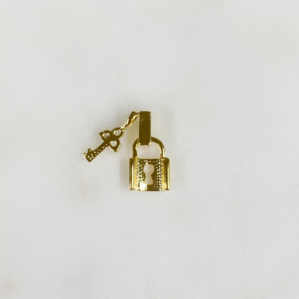 Gold Plated Lock and Key CZ Pave Charm Lock CZ Key and Hook 1 Piece