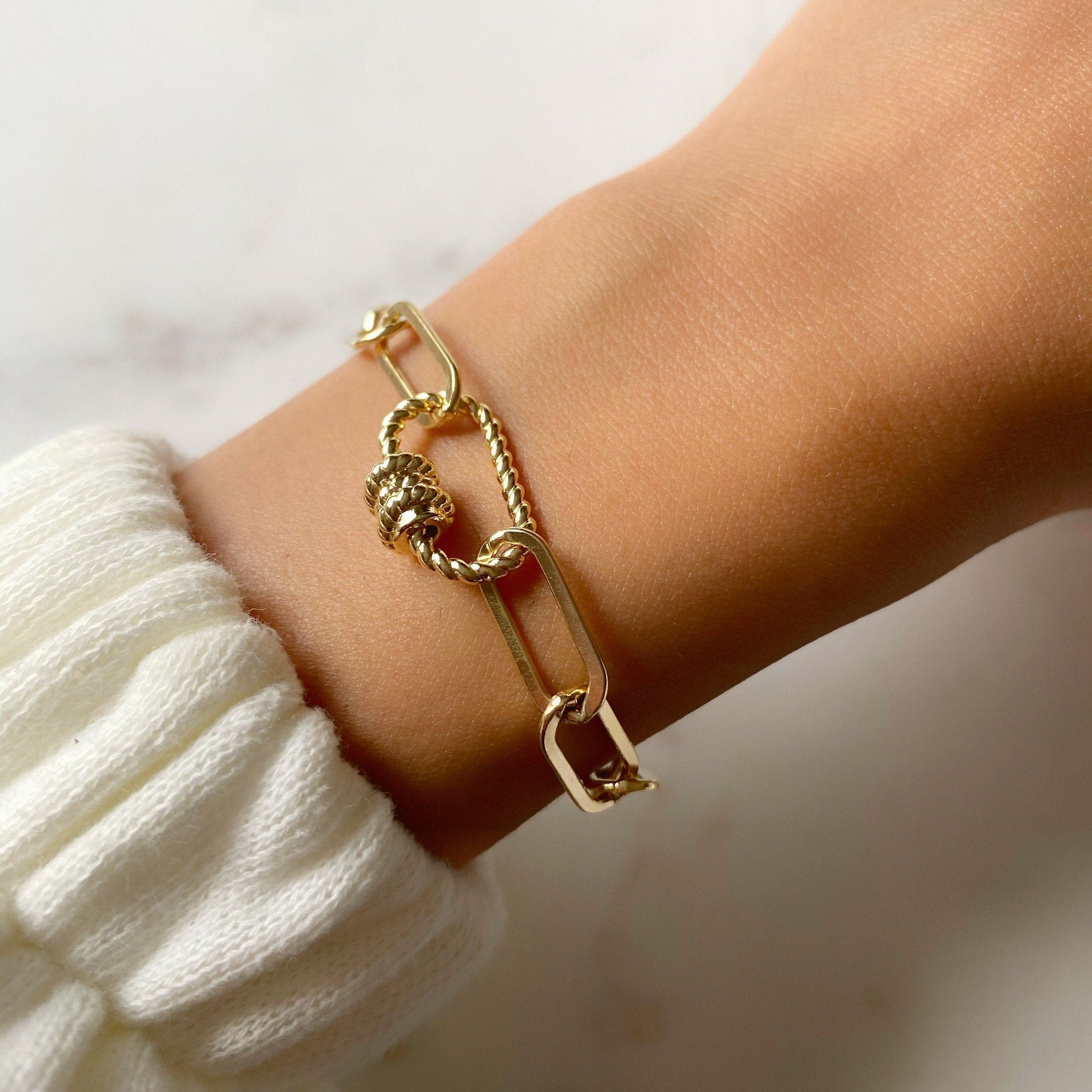 14K Gold Filled or Gold Plated Talia Twisted Clasp Link Bracelet