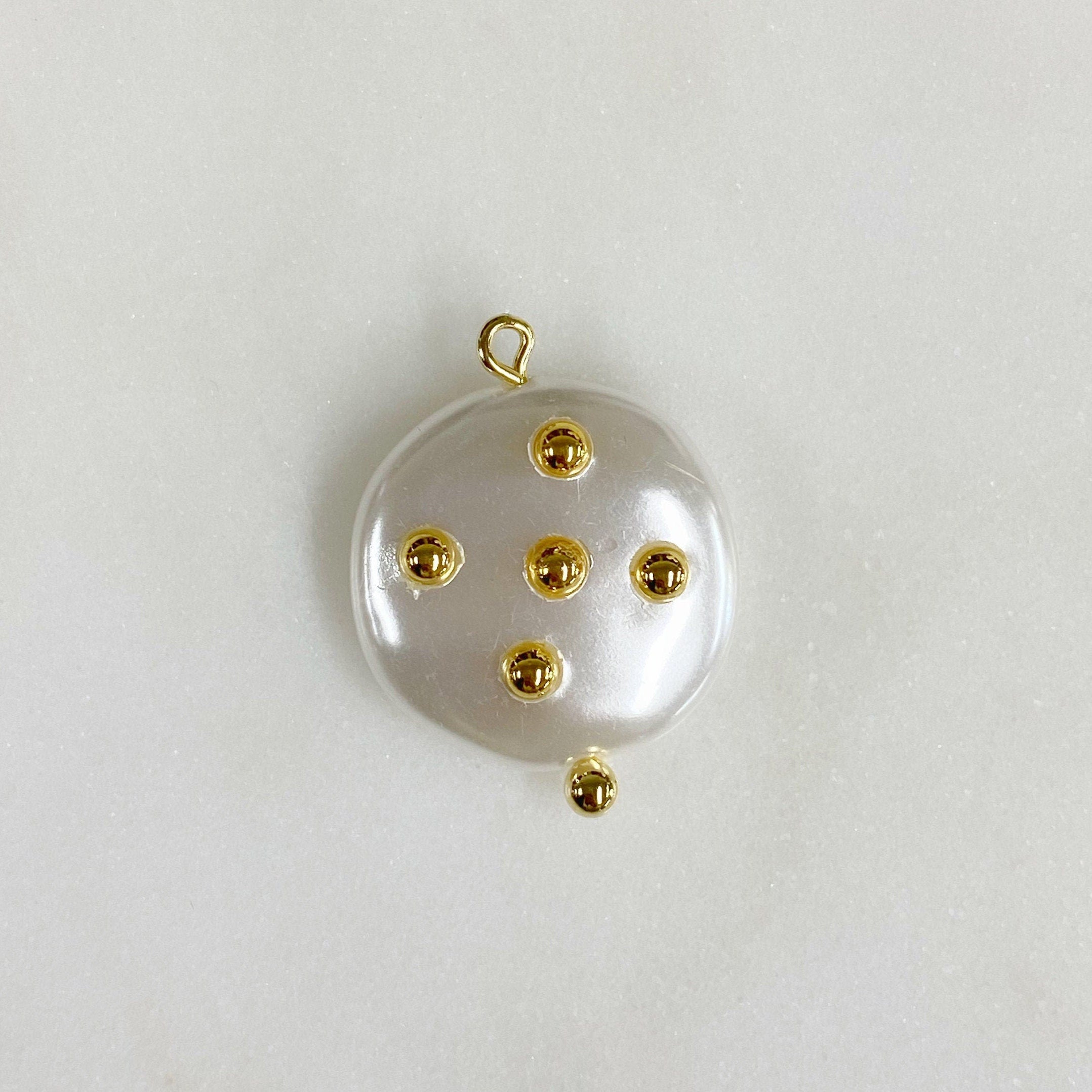 Gold Plated Round Acrylic Pearl Charm Baroque Acrylic Pearl Charm