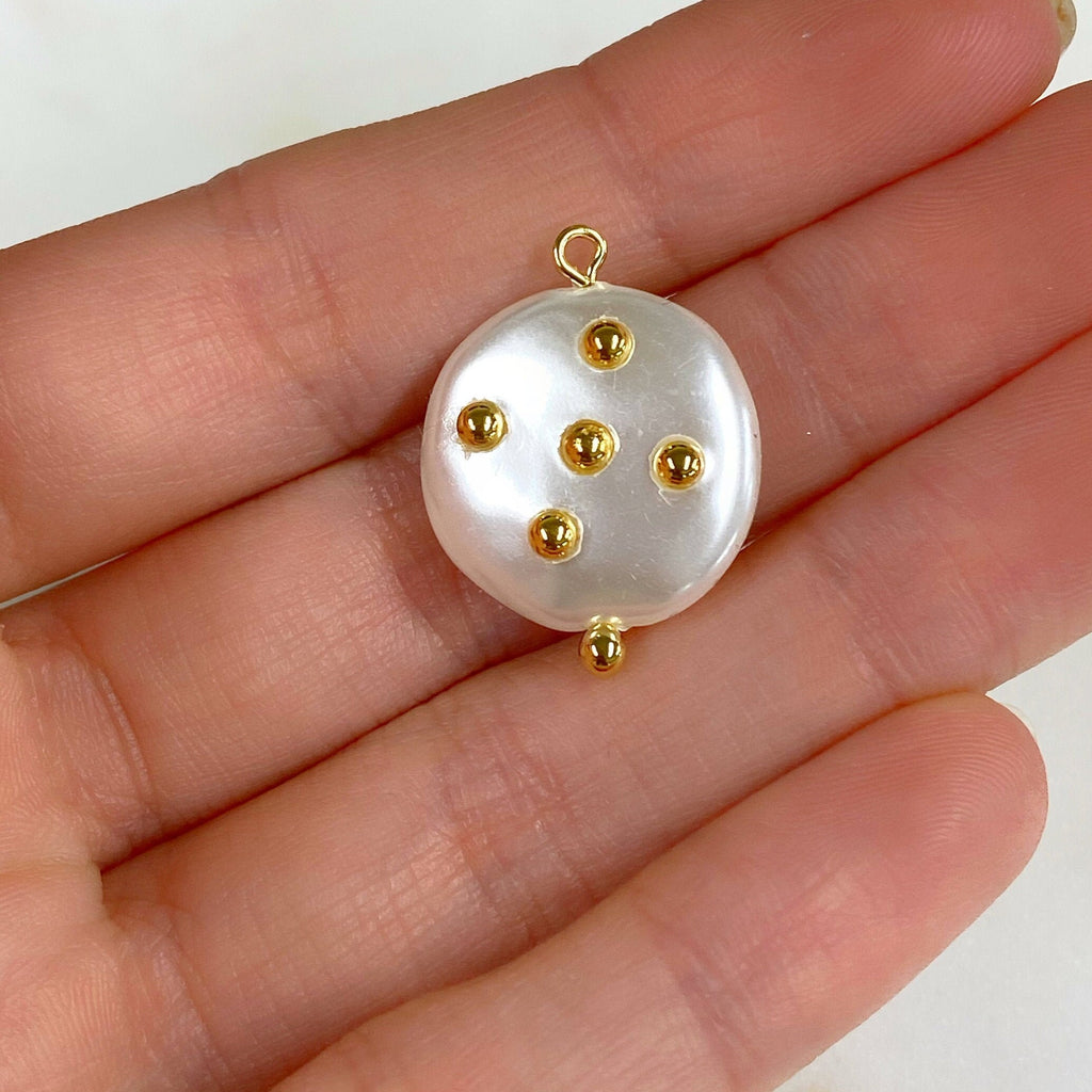 Gold Plated Round Acrylic Pearl Charm Baroque Acrylic Pearl Charm