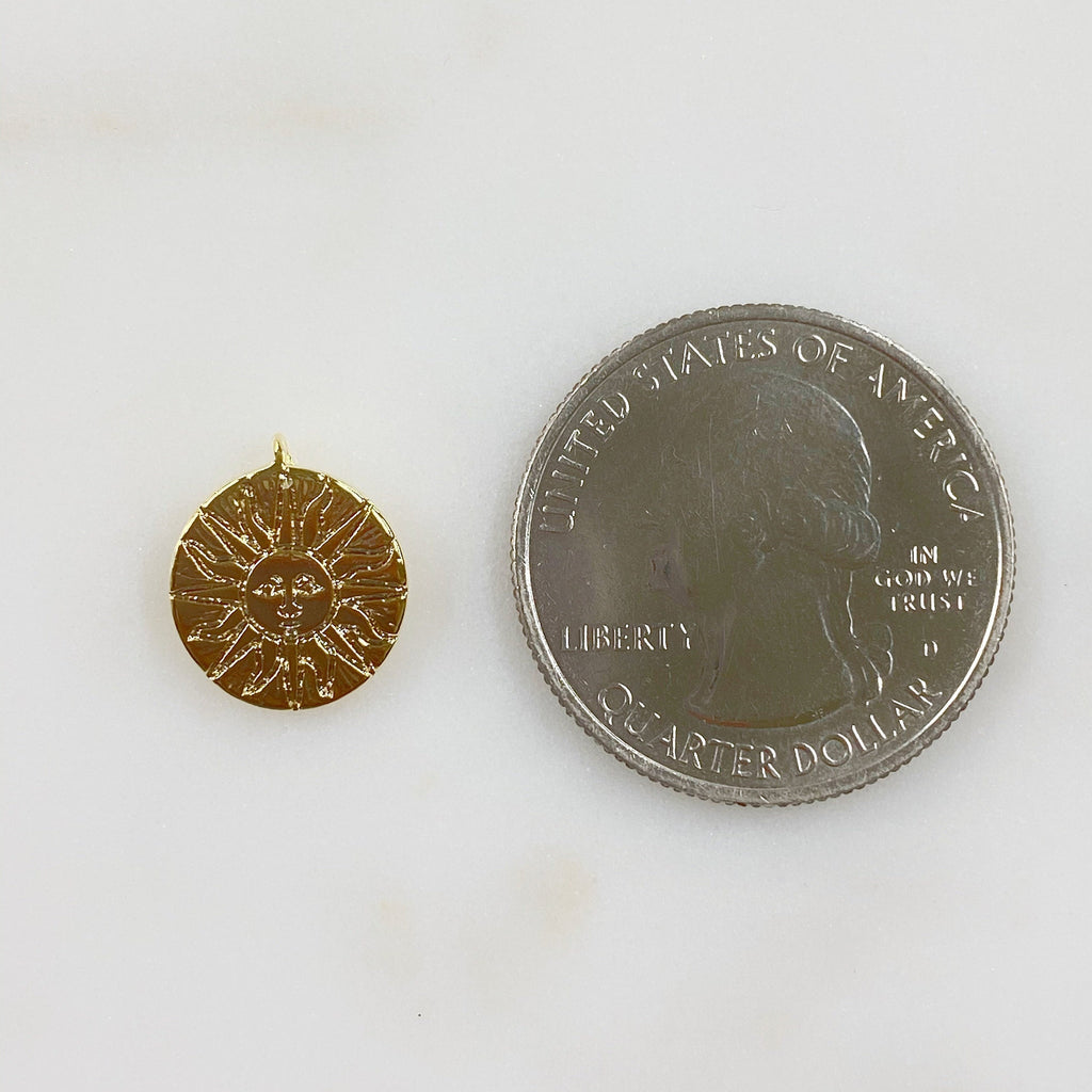 Gold Plated Sun Face Charm Coin Medallion Round Charm Sun Face