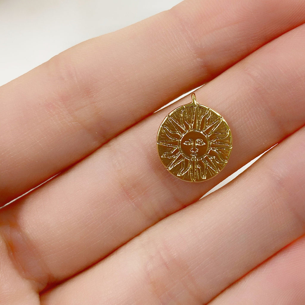 Gold Plated Sun Face Charm Coin Medallion Round Charm Sun Face