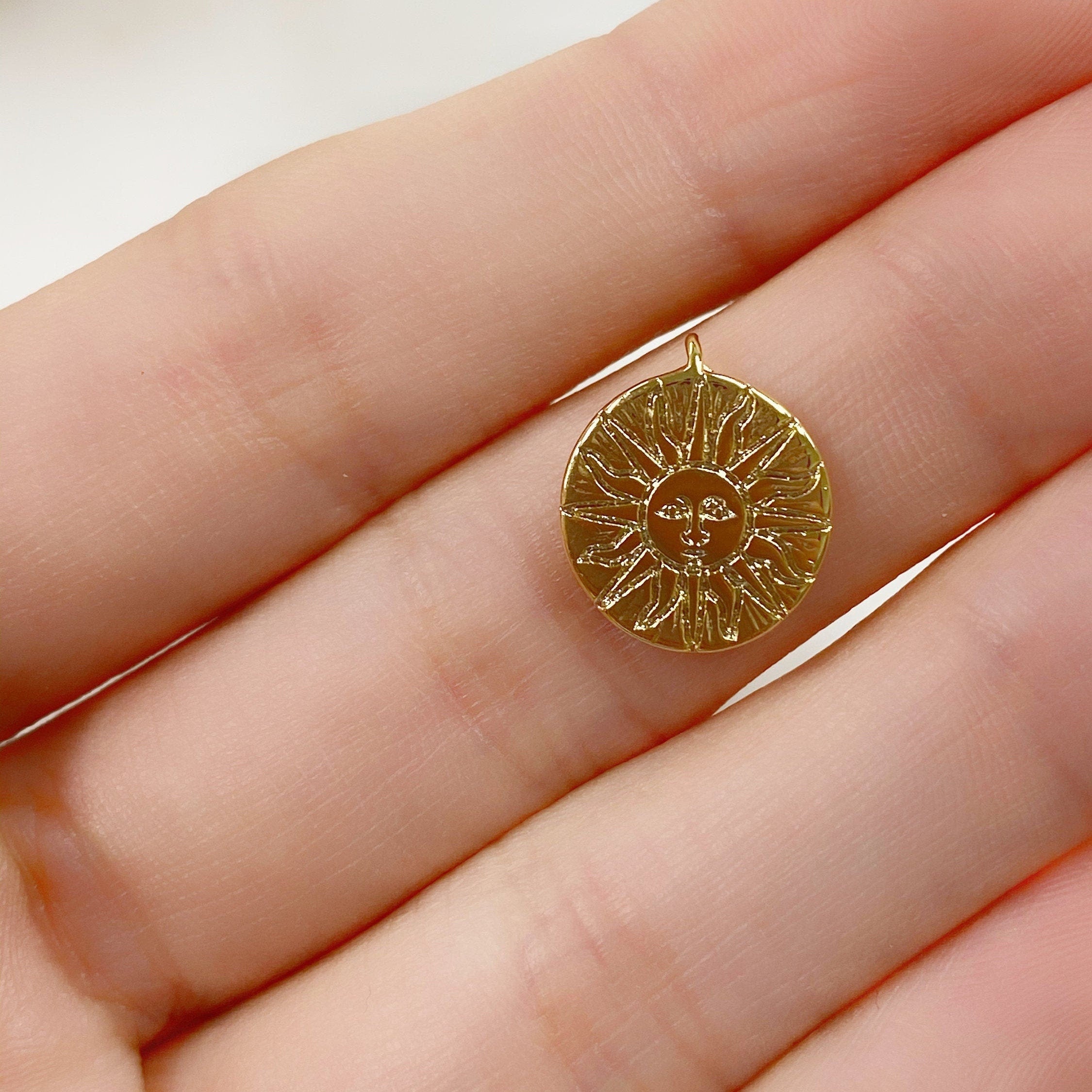 Gold Plated Sun Face Charm Coin Medallion Round Charm Sun Face
