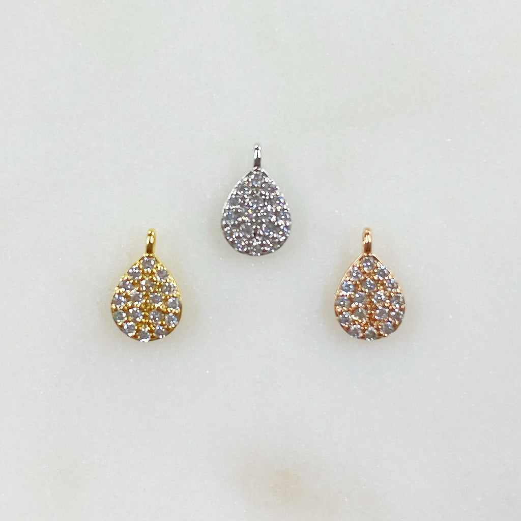 Rhodium Plated Teeny Tiny CZ Oval Drop Charm Gold Silver Rose Gold