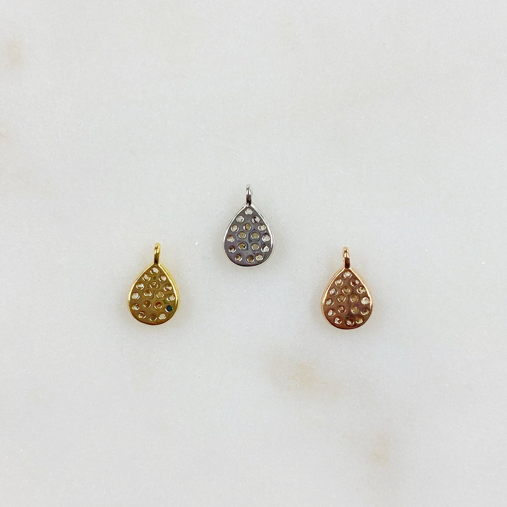 Rhodium Plated Teeny Tiny CZ Oval Drop Charm Gold Silver Rose Gold