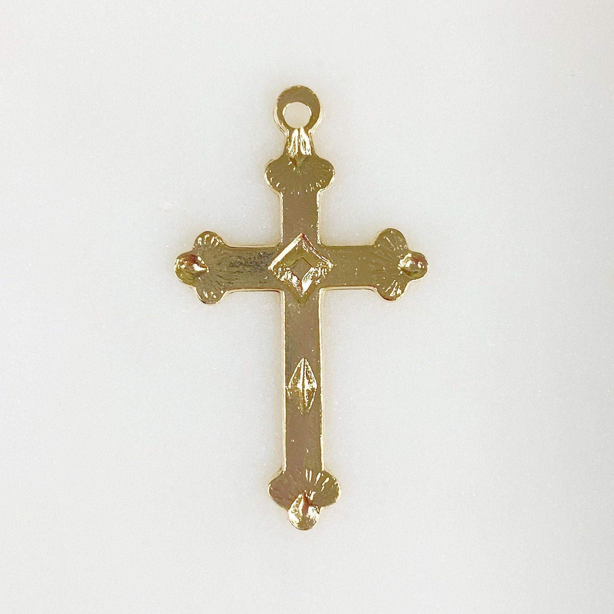 Sterling Silver or 14K Gold Filled Detailed Cross Charm Pendant Religious