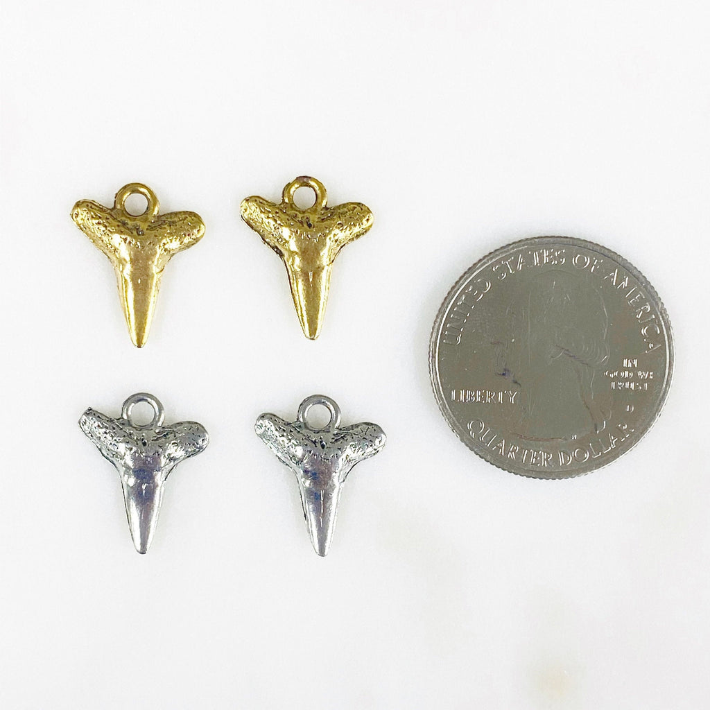 Pewter Mini Shark Tooth Antique Gold or Antique Silver Ocean (2pc)