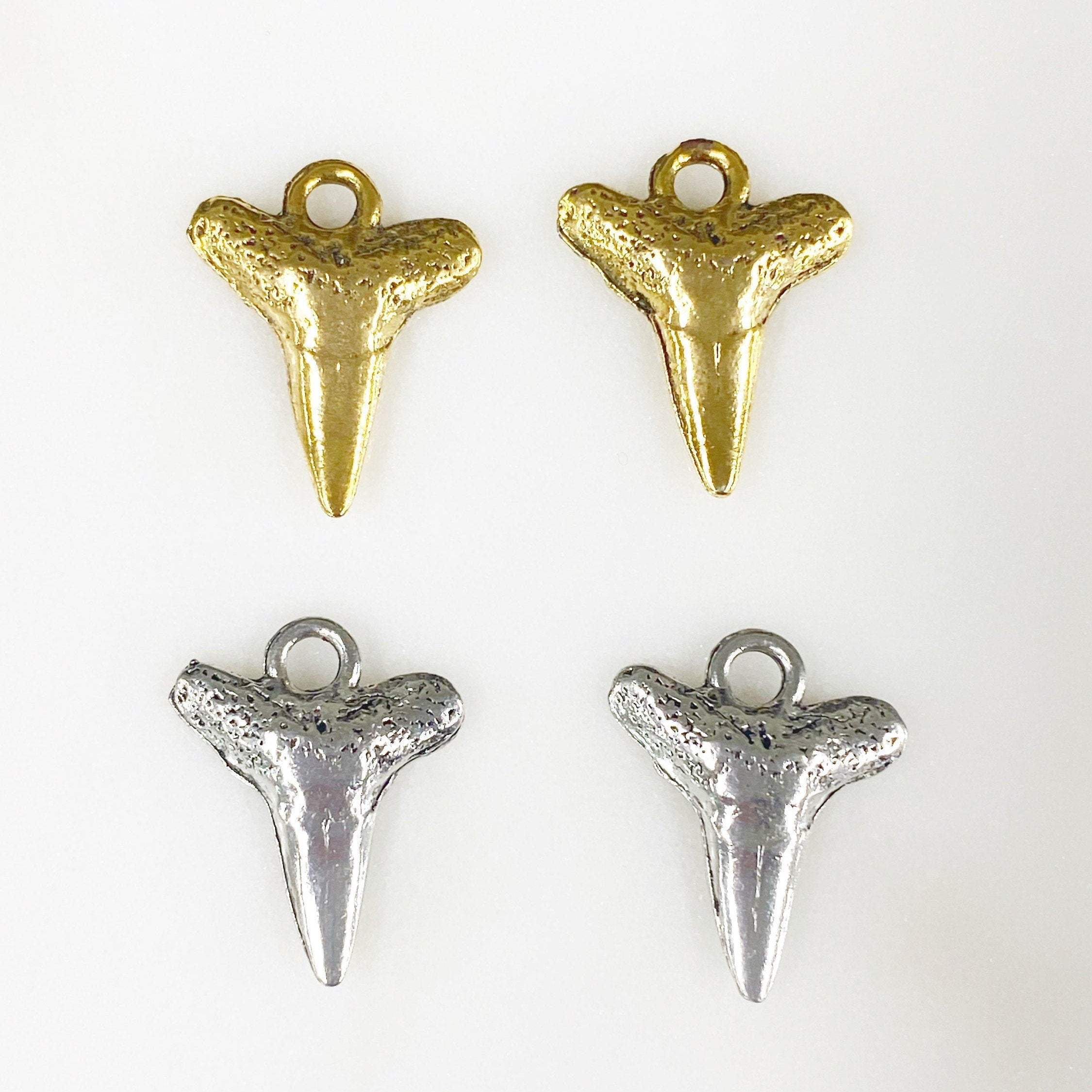 Pewter Mini Shark Tooth Antique Gold or Antique Silver Ocean (2pc)