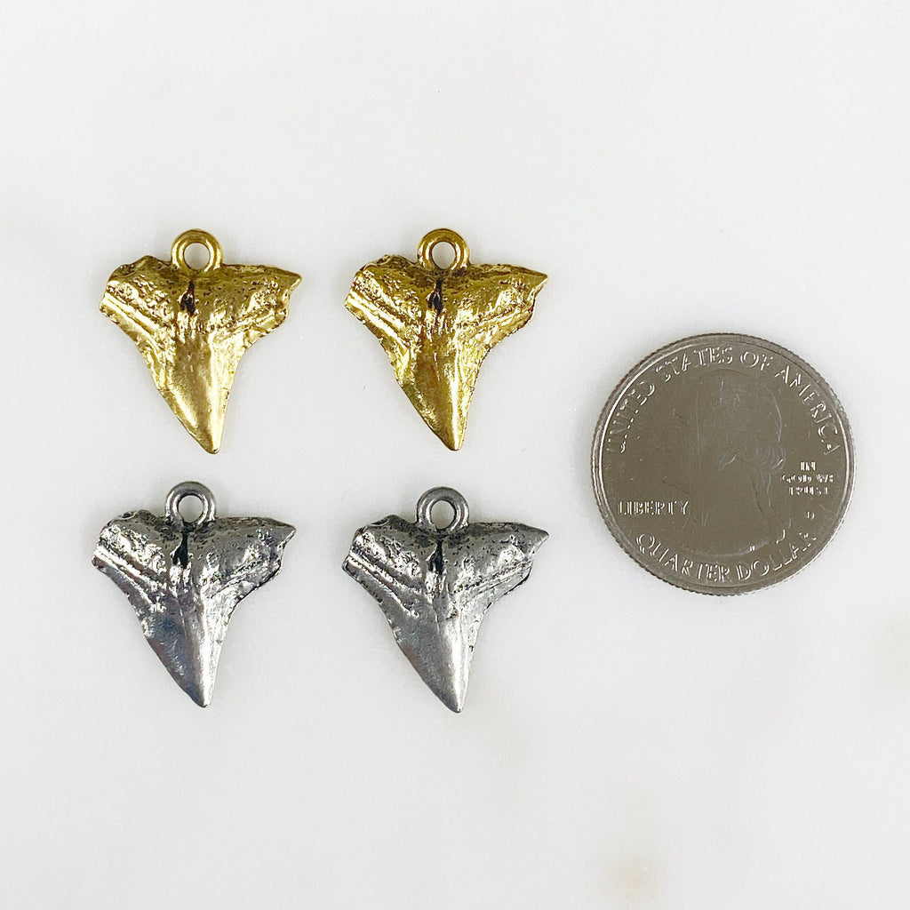 Pewter Shark Tooth Antique Gold or Antique Silver Ocean Animal (2pc)