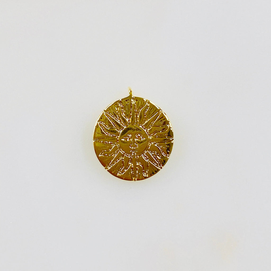 Gold Plated Sun Face Charm Coin Medallion Round Charm Sun Face