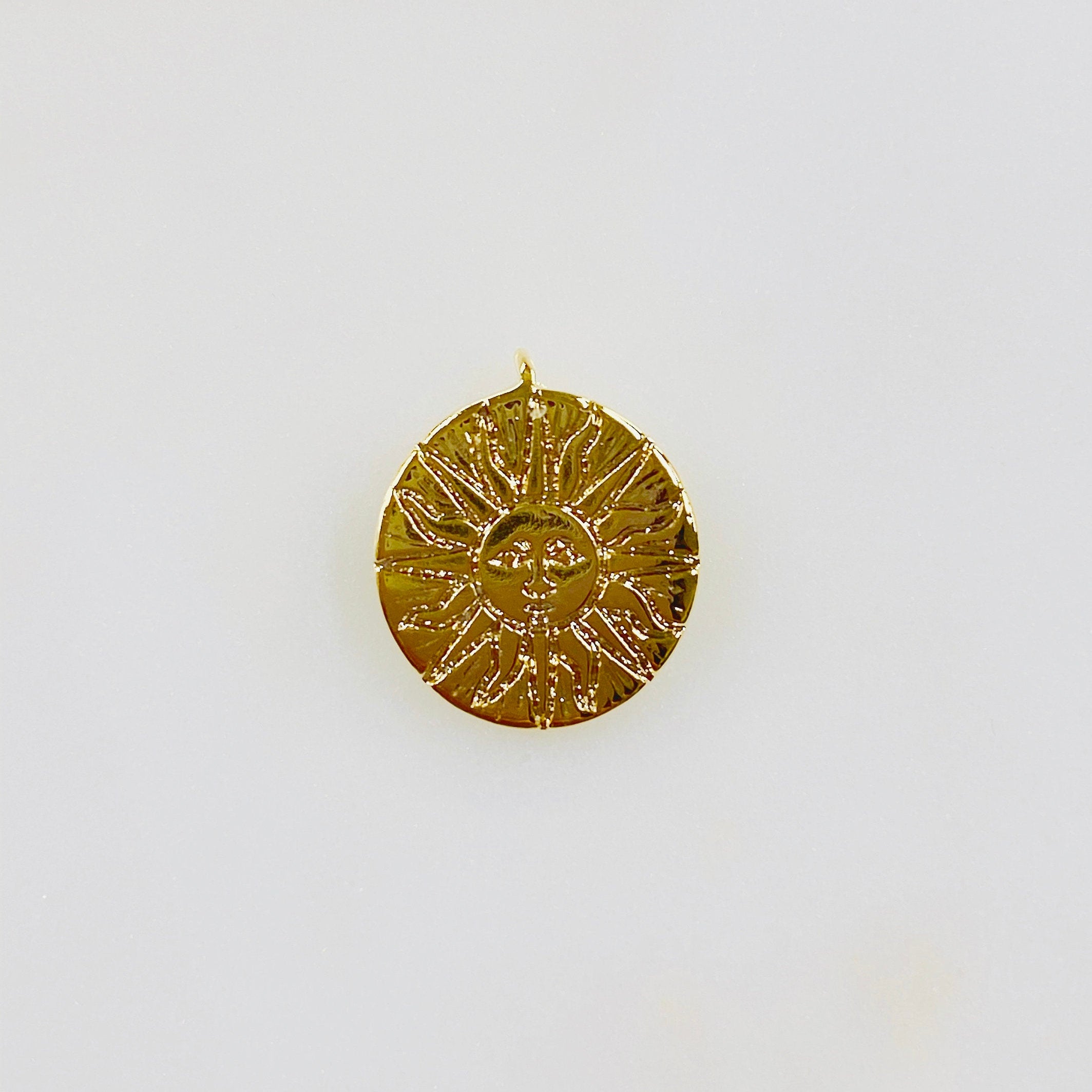Gold Plated Sun Face Charm Coin Medallion Round Charm Sun Face