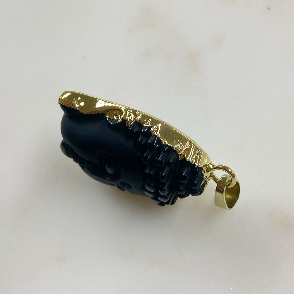 23mmx30mm Gold Plated Buddha Pendant Charm Wrapped in Semi Matte Black Stone