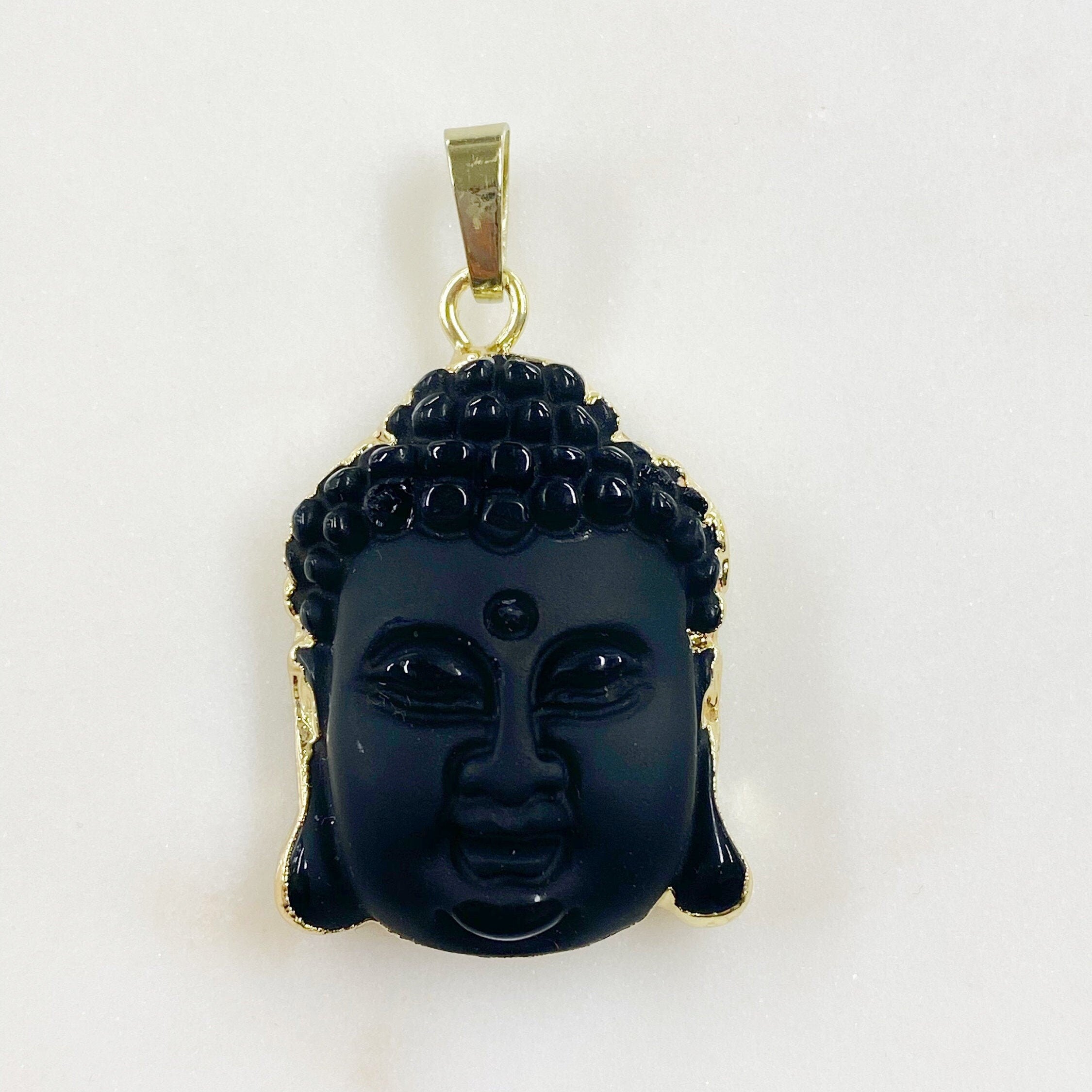 23mmx30mm Gold Plated Buddha Pendant Charm Wrapped in Semi Matte Black Stone