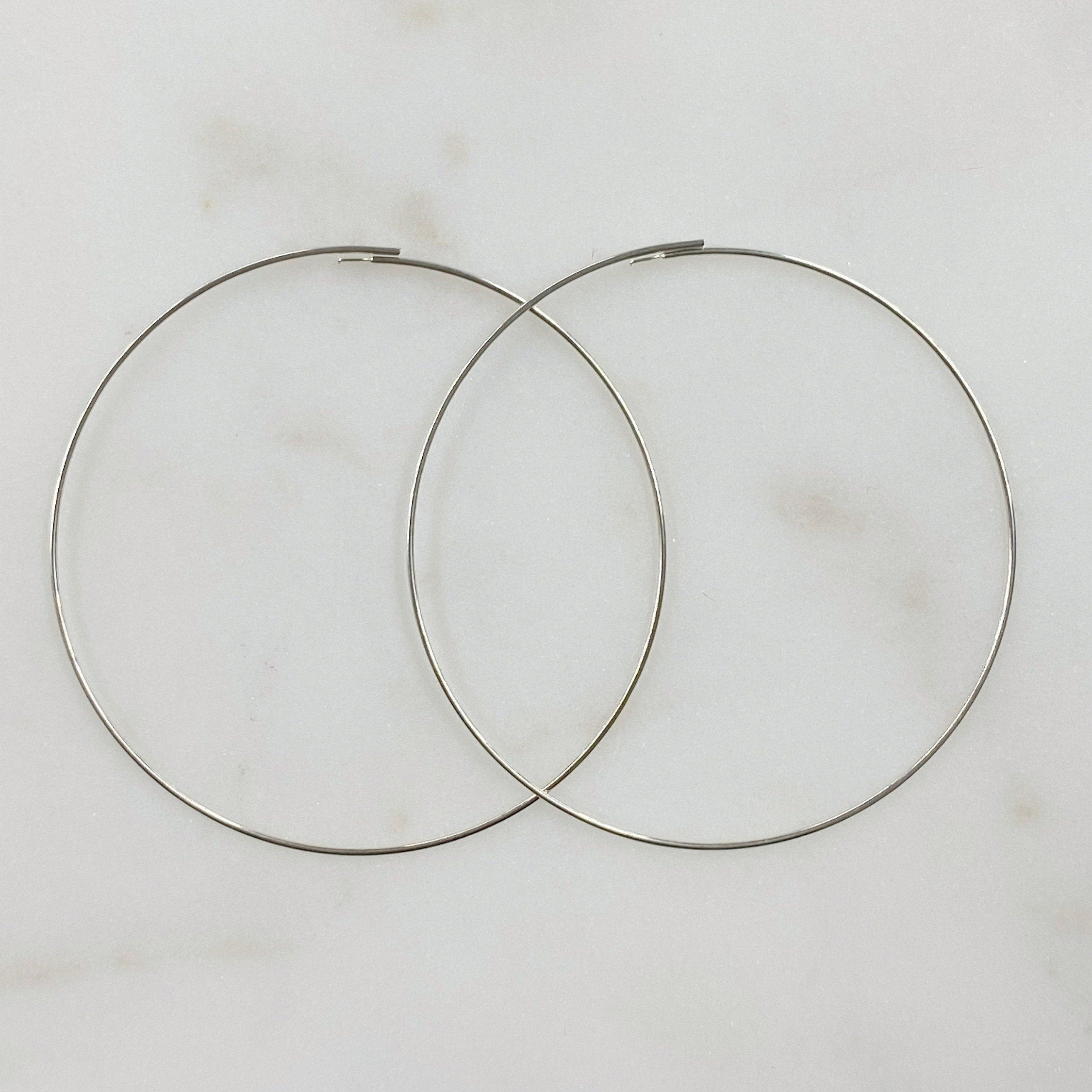 Sterling Silver Beading Hoop Earring Wire 50mm Earring Wires Earring (2pc)