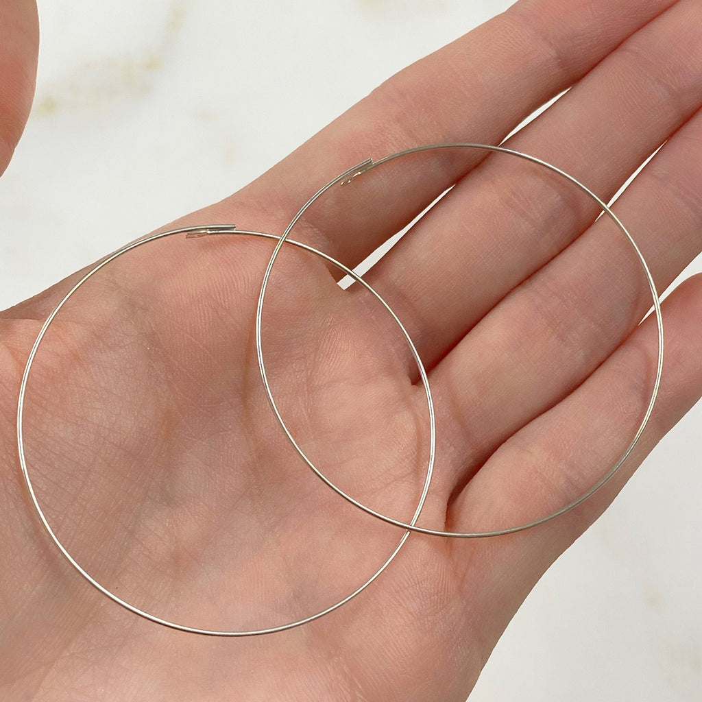 Sterling Silver Beading Hoop Earring Wire 50mm Earring Wires Earring (2pc)