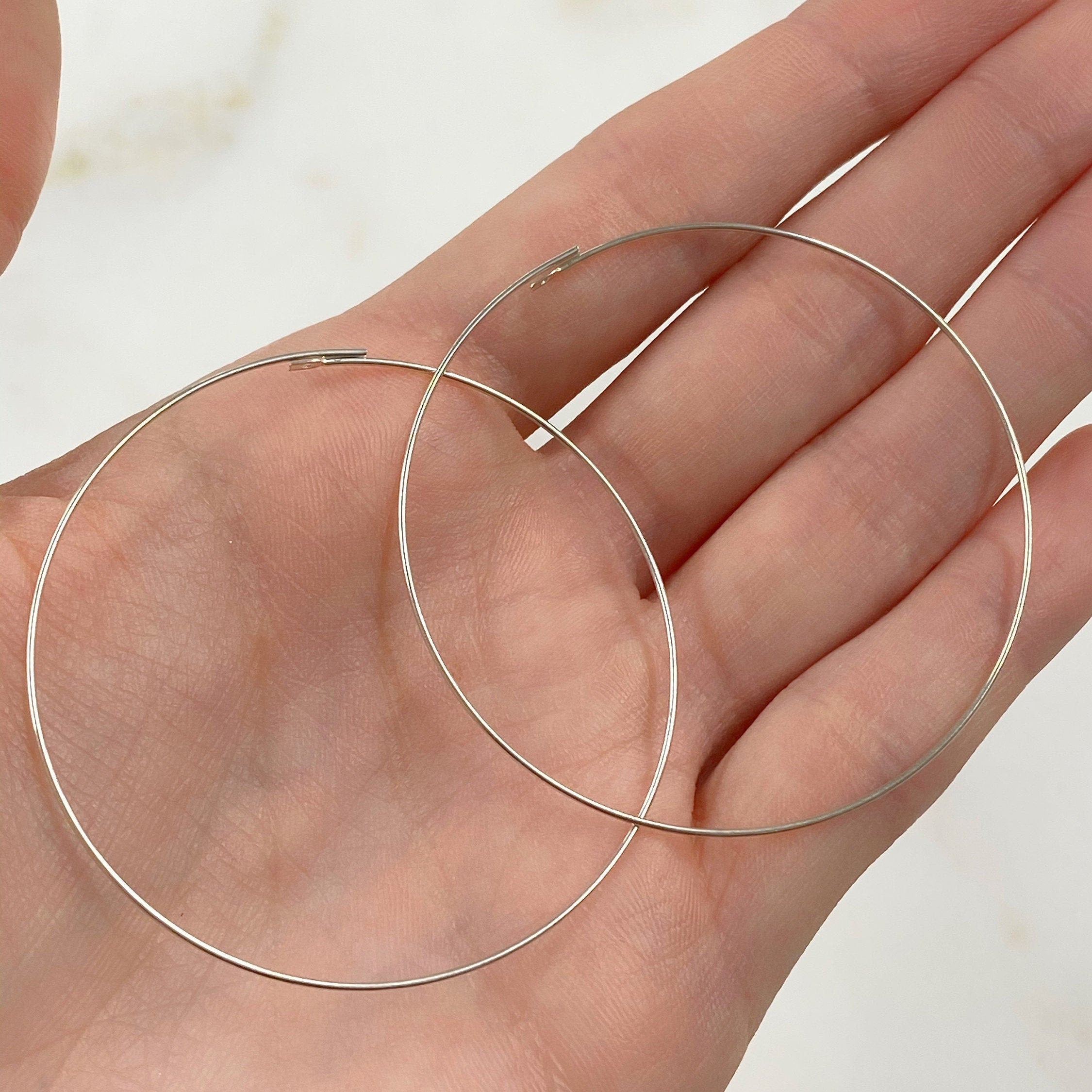 Sterling Silver Beading Hoop Earring Wire 50mm Earring Wires Earring (2pc)
