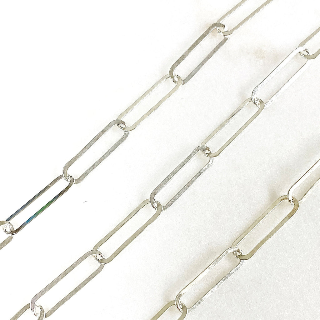 Sterling Silver 15mm x 4mm Thin Elongated Flat Drawn – Sold by the Foot