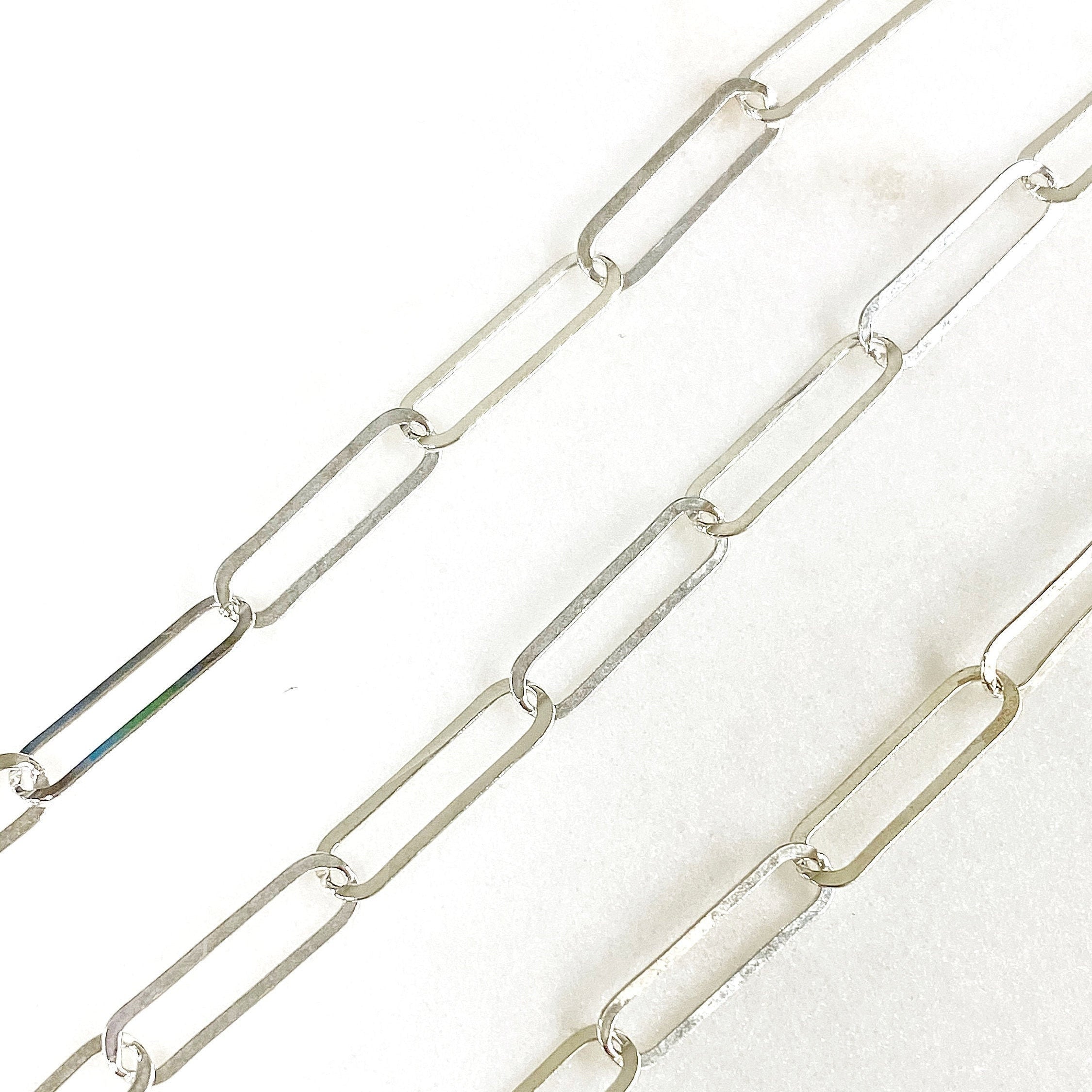 Sterling Silver 15mm x 4mm Thin Elongated Flat Drawn – Sold by the Foot