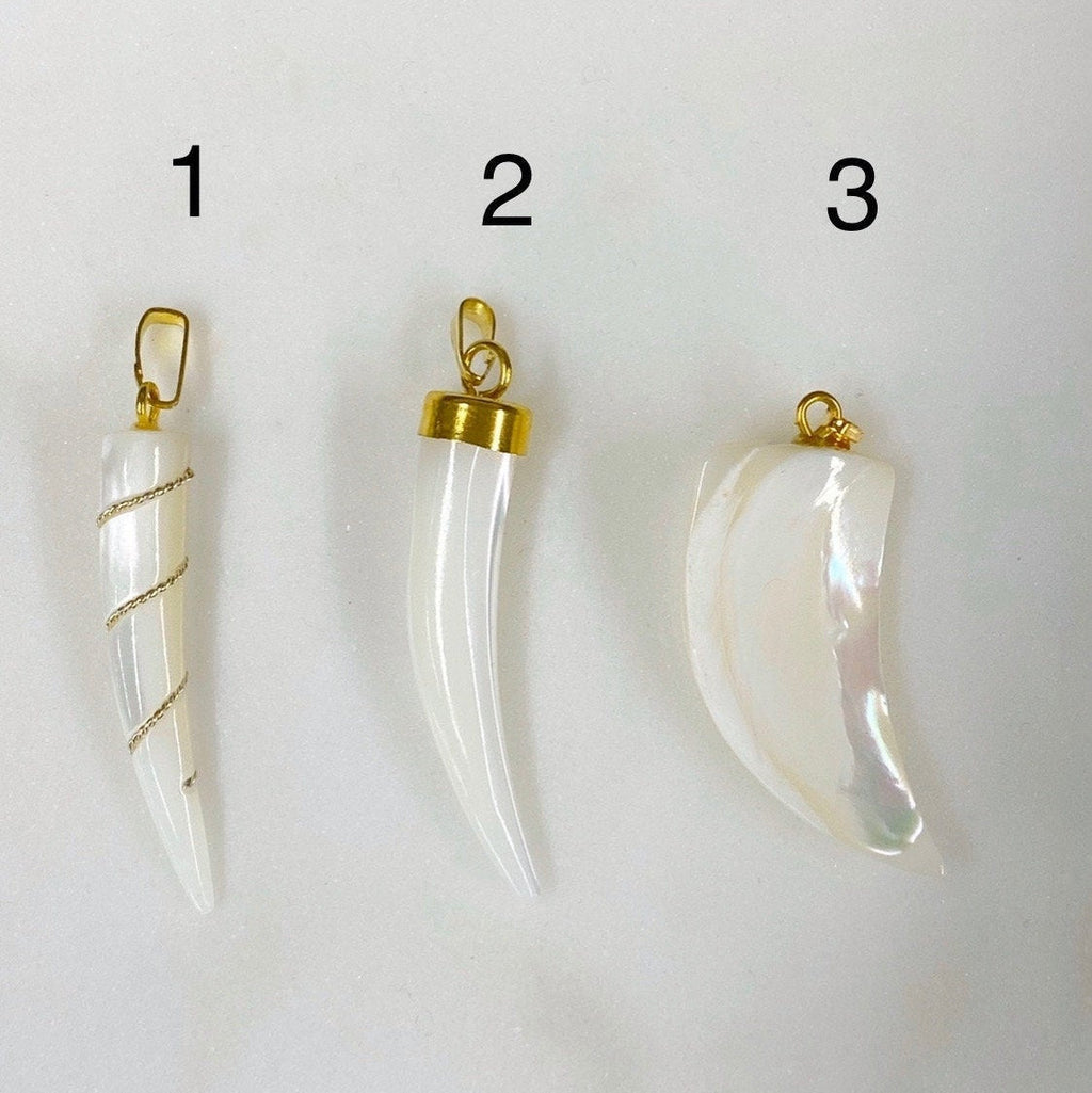 Gold Plated Mother of Pearl Tusk Pendant Charm Choose Your Style