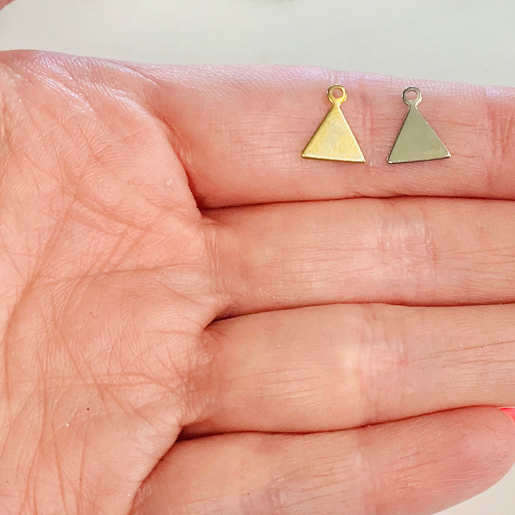 Base Metal Small Triangle Tag Stamping Tag Charm 9mm x 5mm Shiny (10pc)