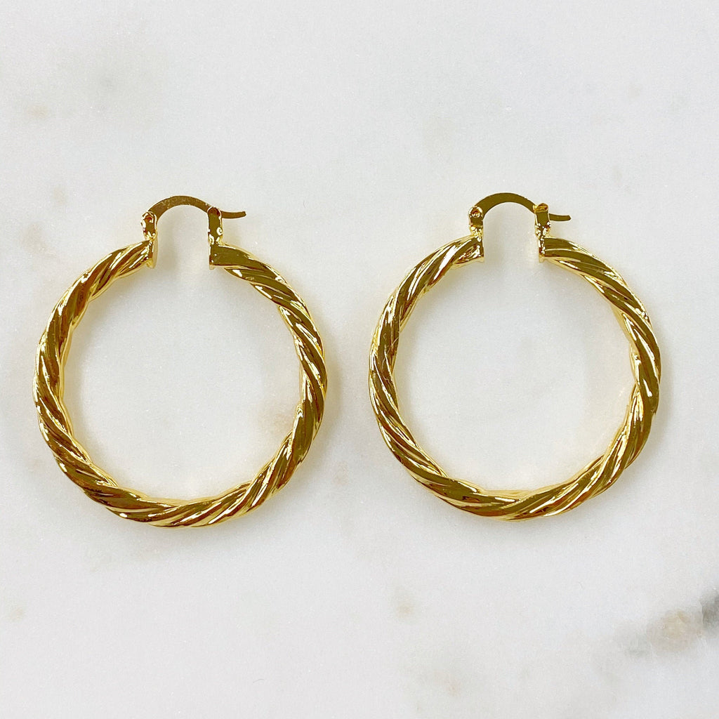 18K Gold Filled 40mm Roped Hoops (2pc)