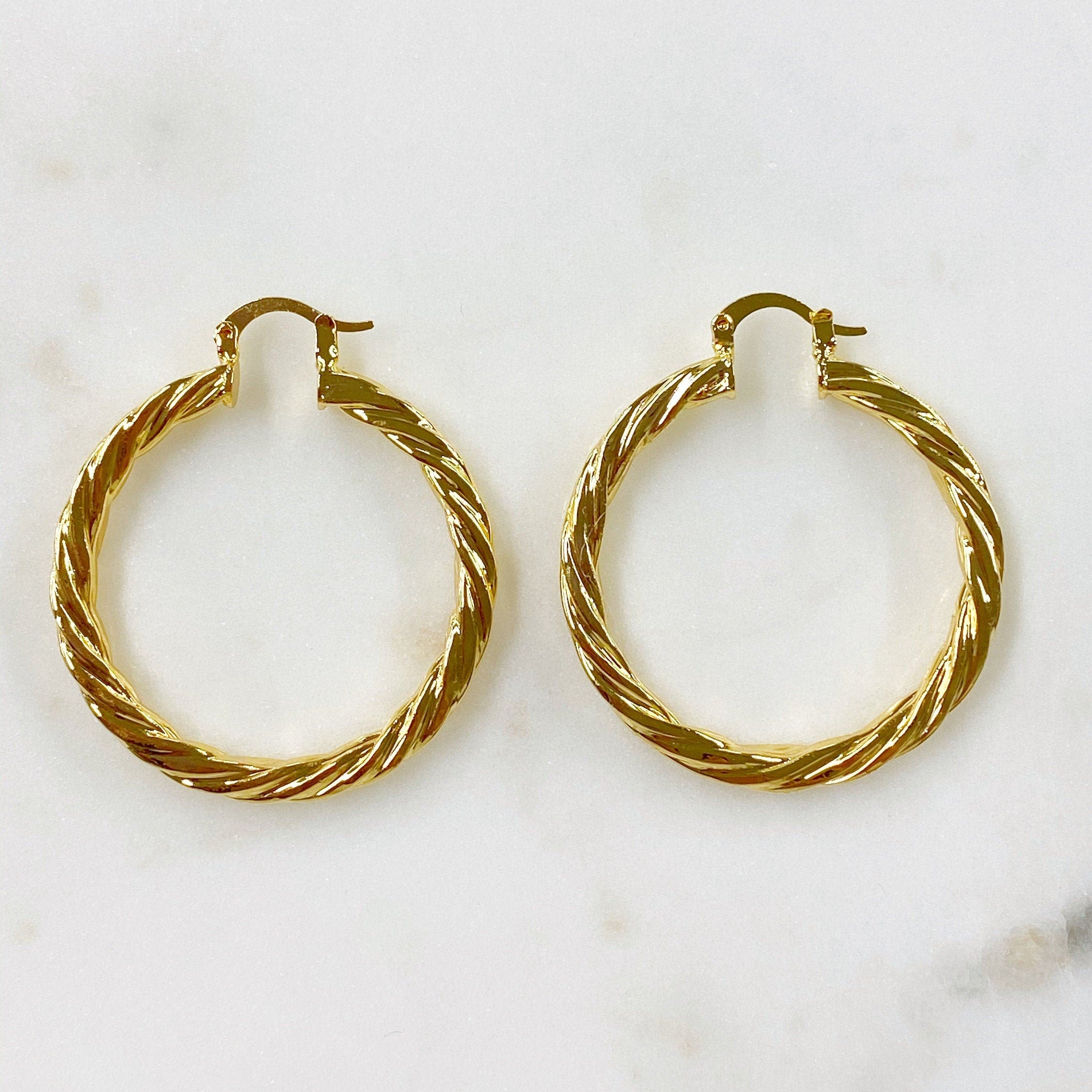 18K Gold Filled 40mm Roped Hoops (2pc)