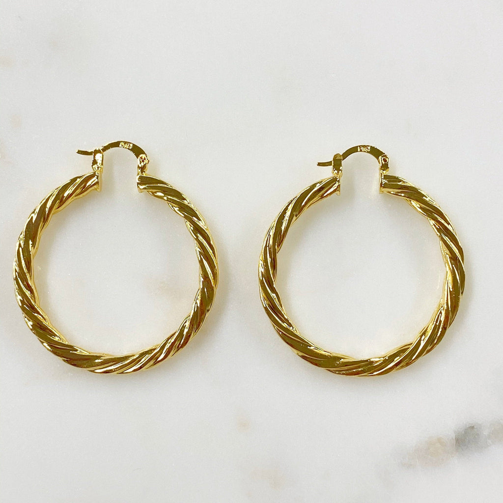 18K Gold Filled 40mm Roped Hoops (2pc)
