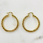 18K Gold Filled 40mm Roped Hoops (2pc)