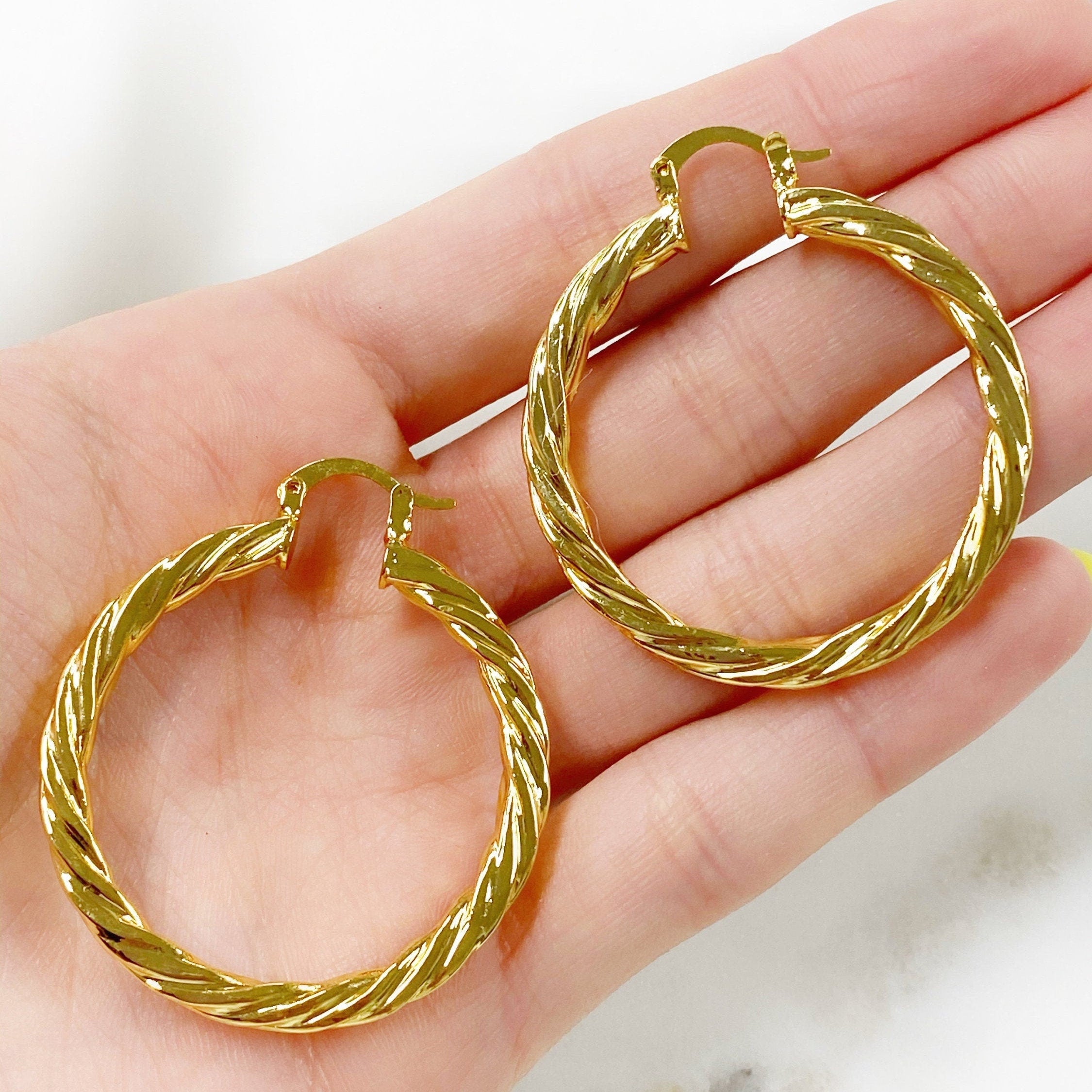 18K Gold Filled 40mm Roped Hoops (2pc)