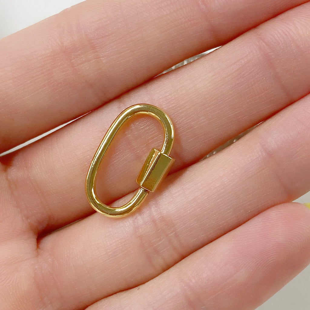 15mmx10mm Gold Plated Rounded Simple Carabiner Screw Clasp Necklace Connector