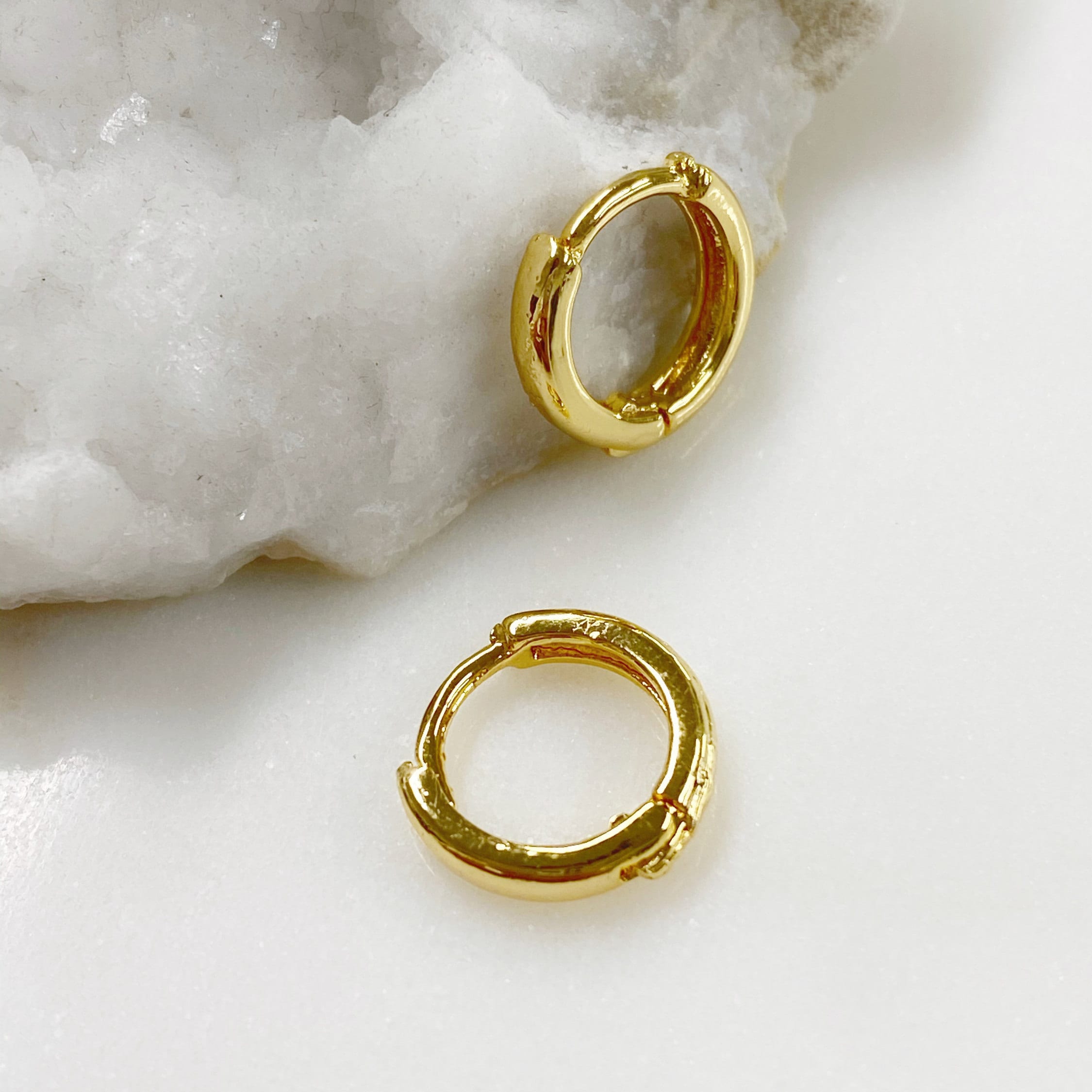 2mmx9mm 18K Gold Filled Small Snap Hoop Earrings Mini Gold Hoops (2pc)