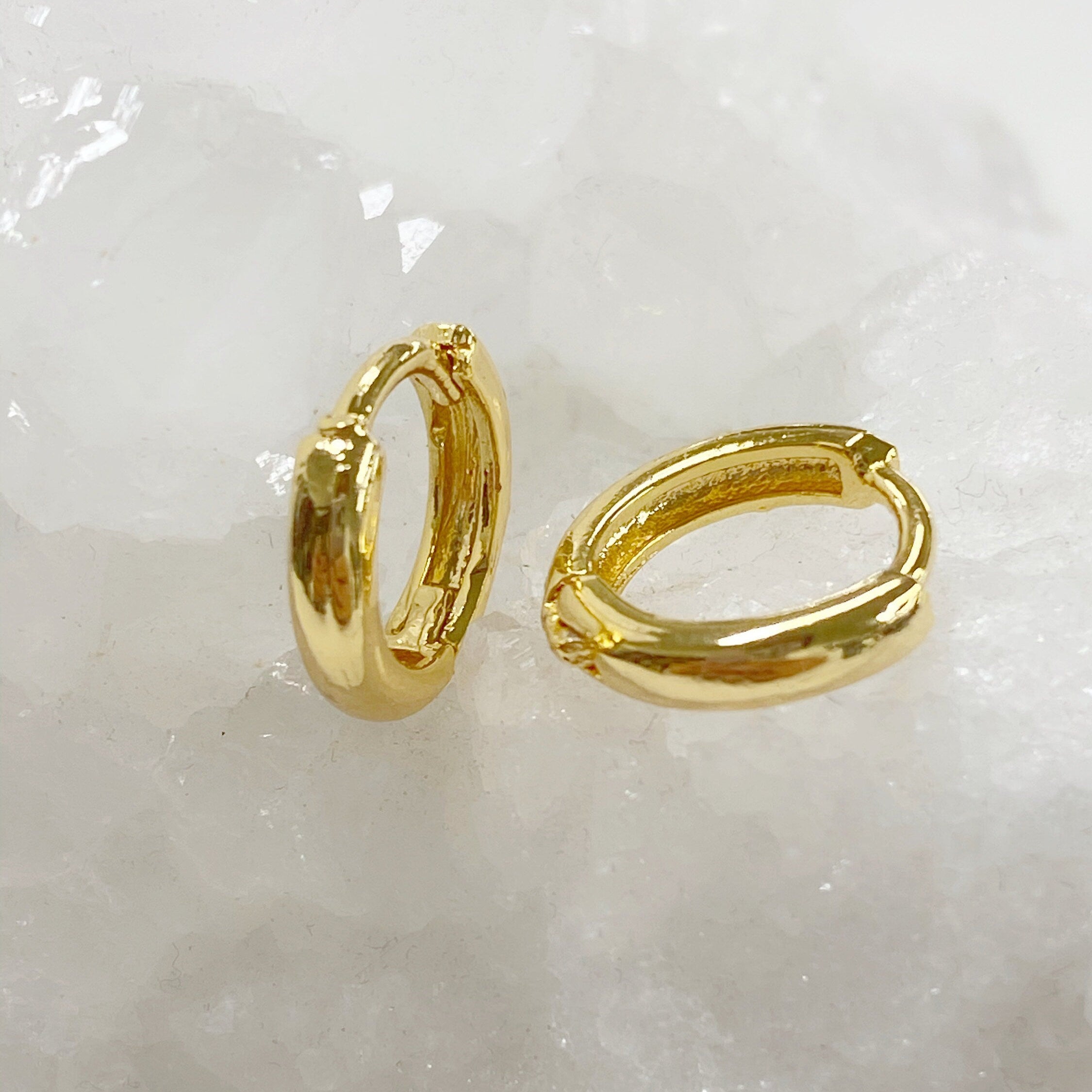 2mmx9mm 18K Gold Filled Small Snap Hoop Earrings Mini Gold Hoops (2pc)