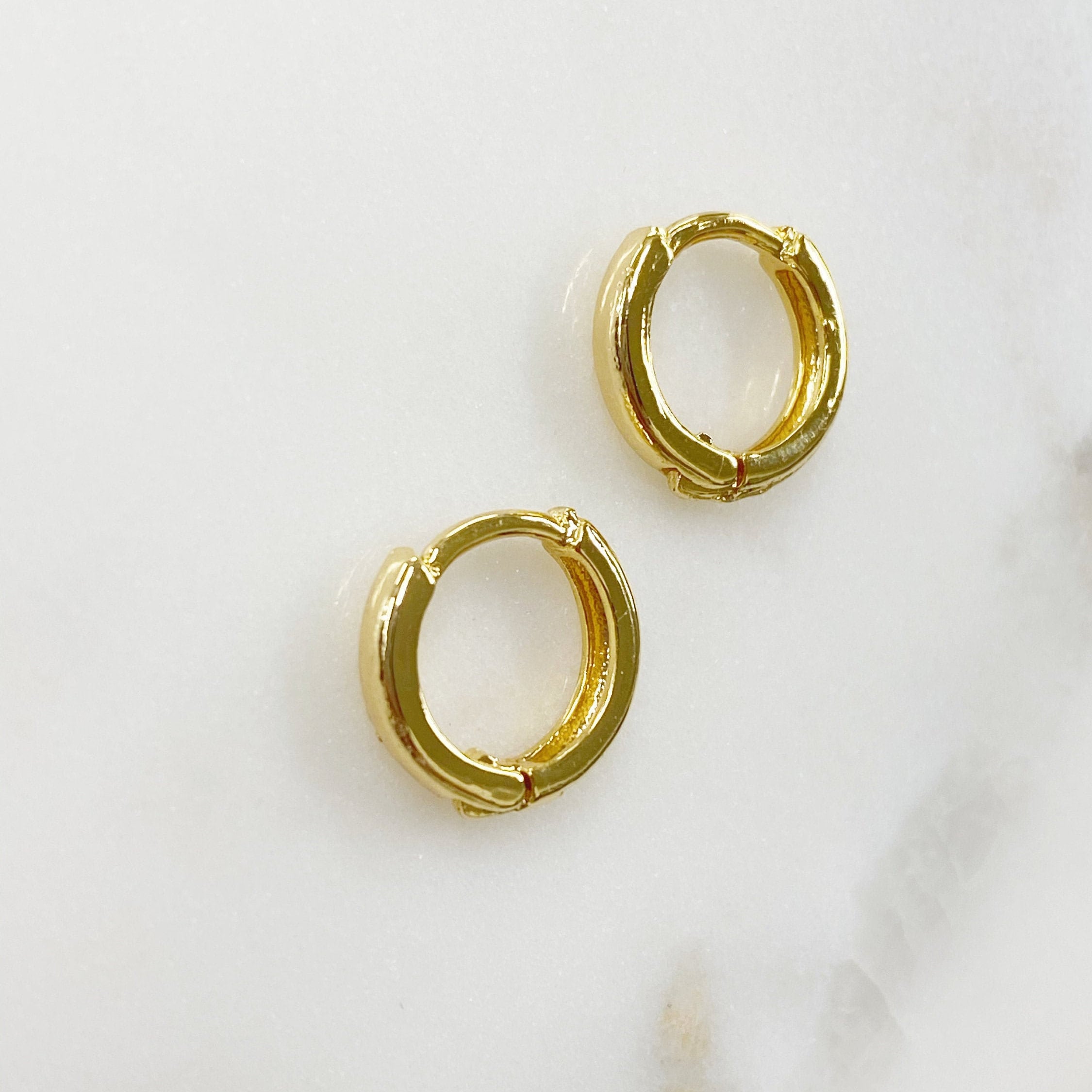 2mmx9mm 18K Gold Filled Small Snap Hoop Earrings Mini Gold Hoops (2pc)