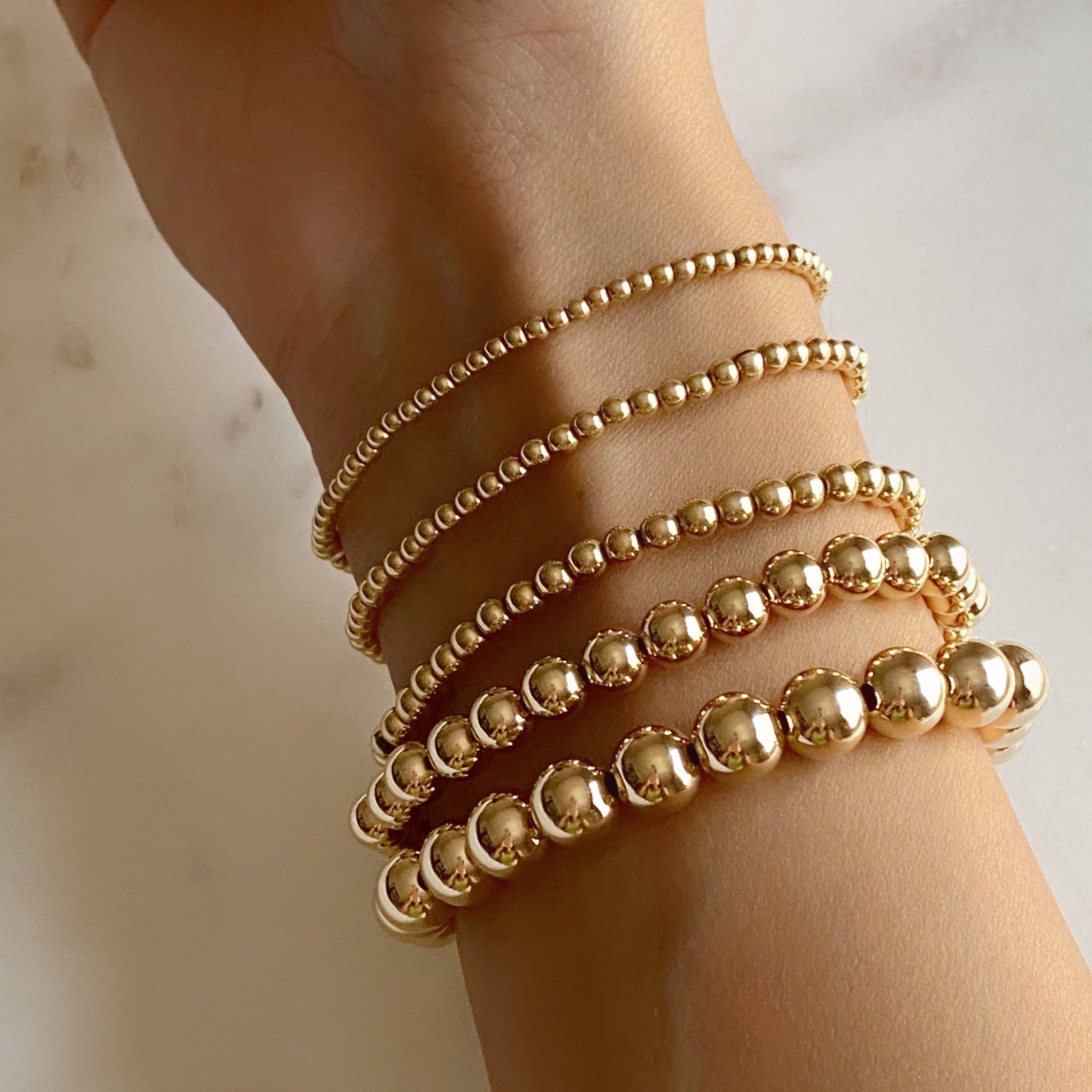 Gold Filled Ready to Wear Beaded Ball Bracelets in 3MM 4MM 5MM 6MM