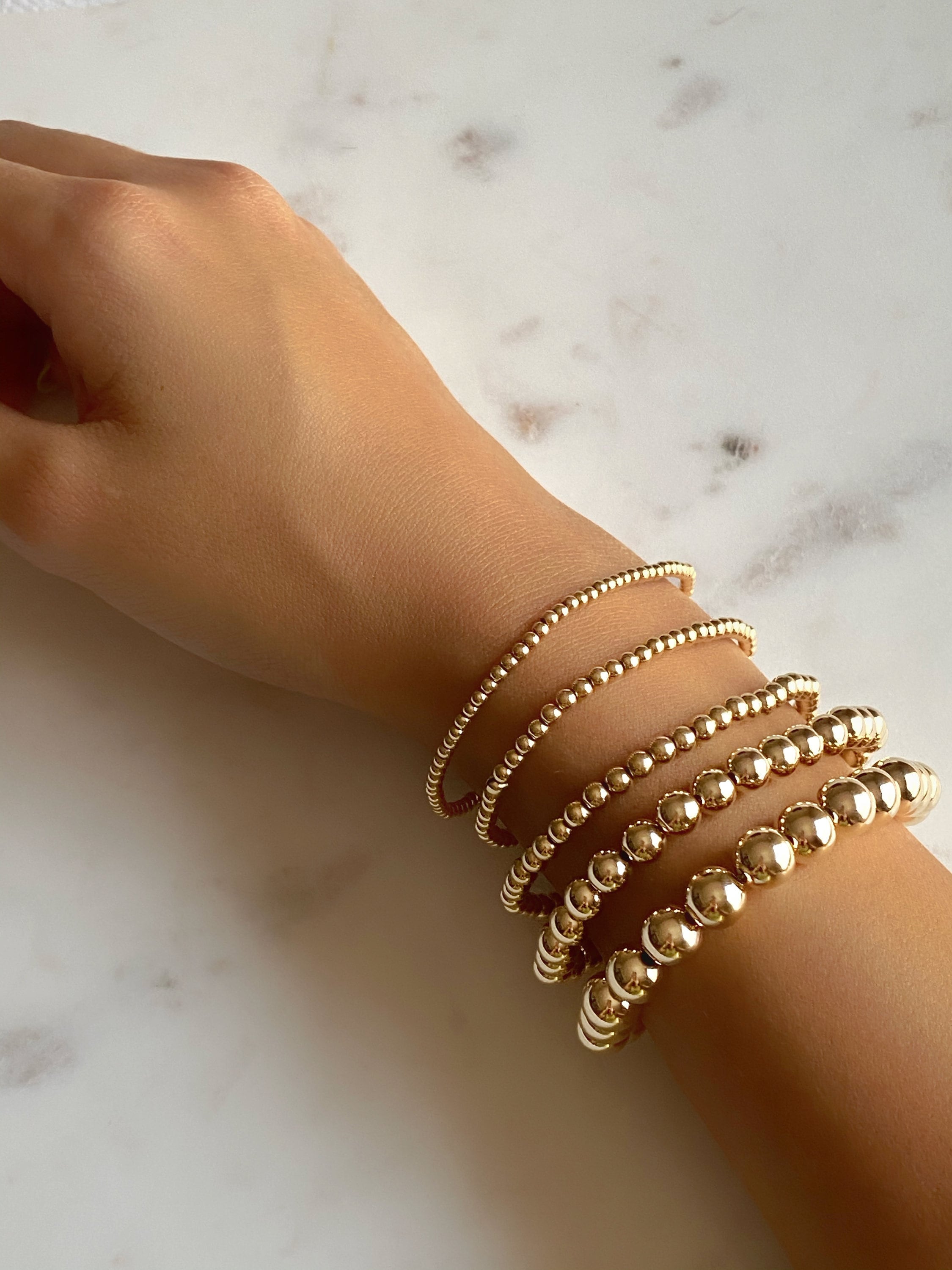 Gold Filled Ready to Wear Beaded Ball Bracelets in 3MM 4MM 5MM 6MM