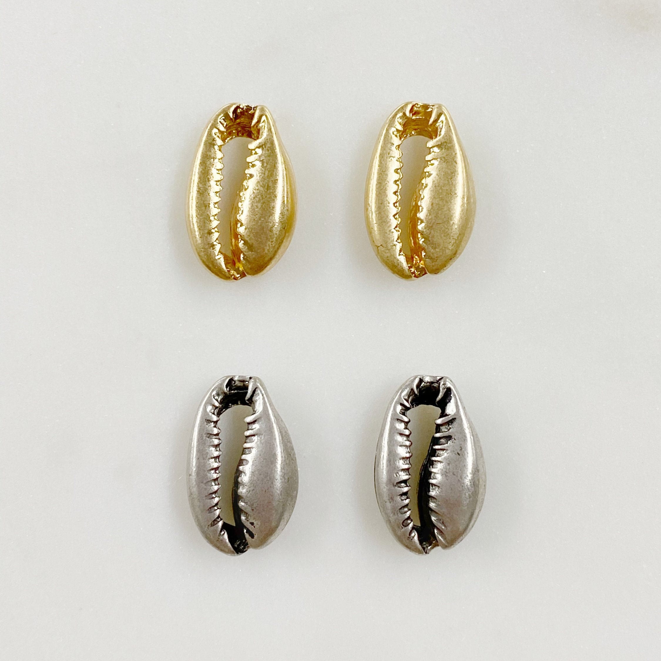 15mmx10mm Base Metal Gold or Satin Silver Tiger Cowrie Shell Ocean (2pc)