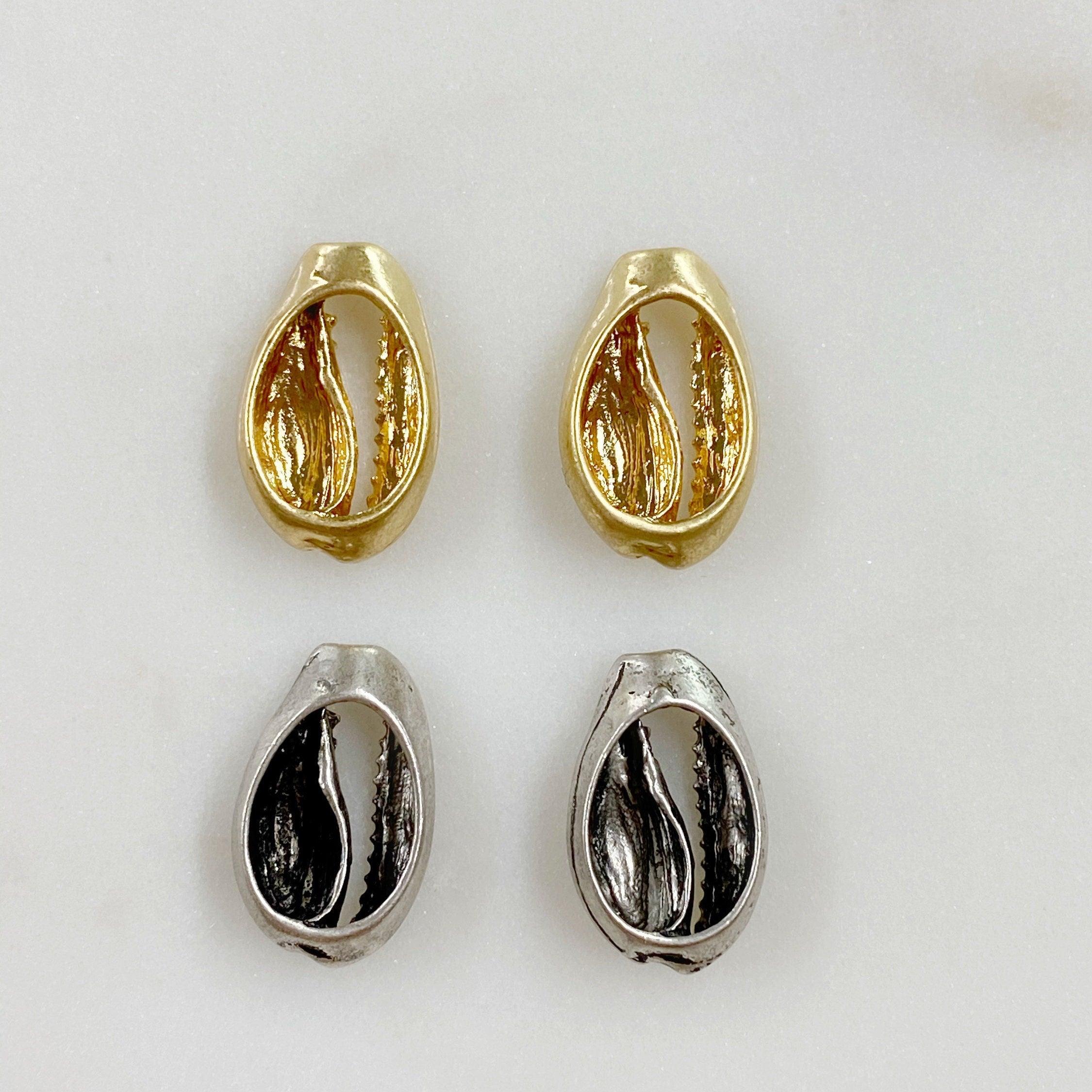 15mmx10mm Base Metal Gold or Satin Silver Tiger Cowrie Shell Ocean (2pc)
