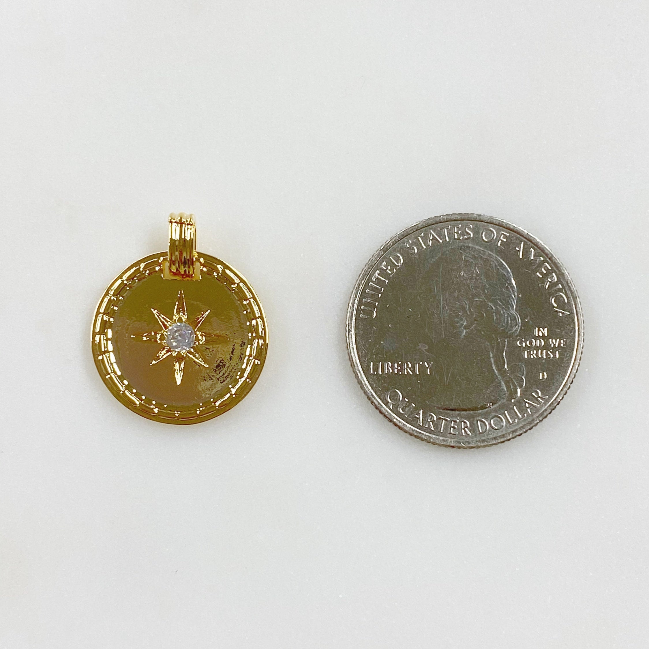 Gold Plated 8 Point Starry Coin Charm 16K Celestial Coin Pendant
