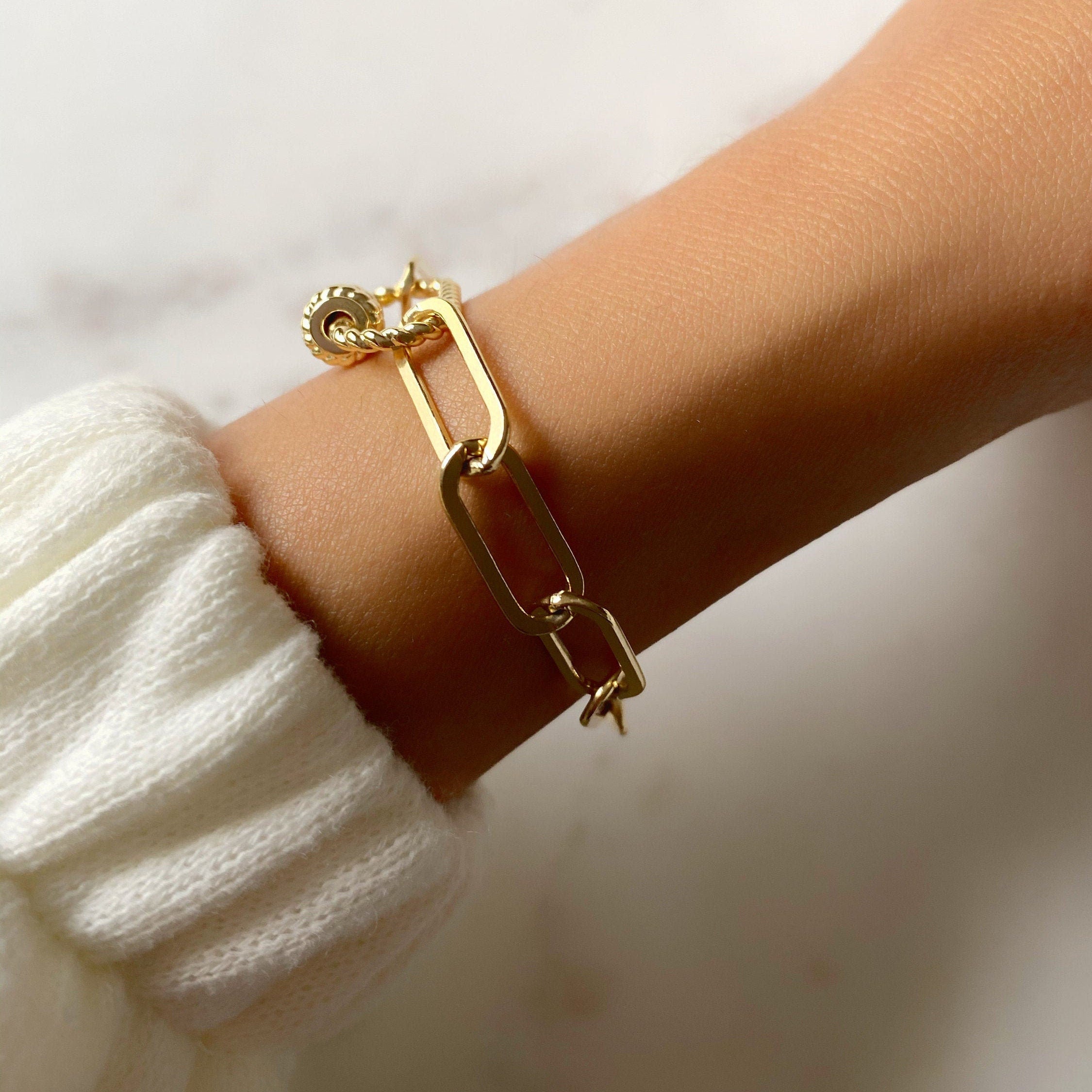 14K Gold Filled or Gold Plated Talia Twisted Clasp Link Bracelet