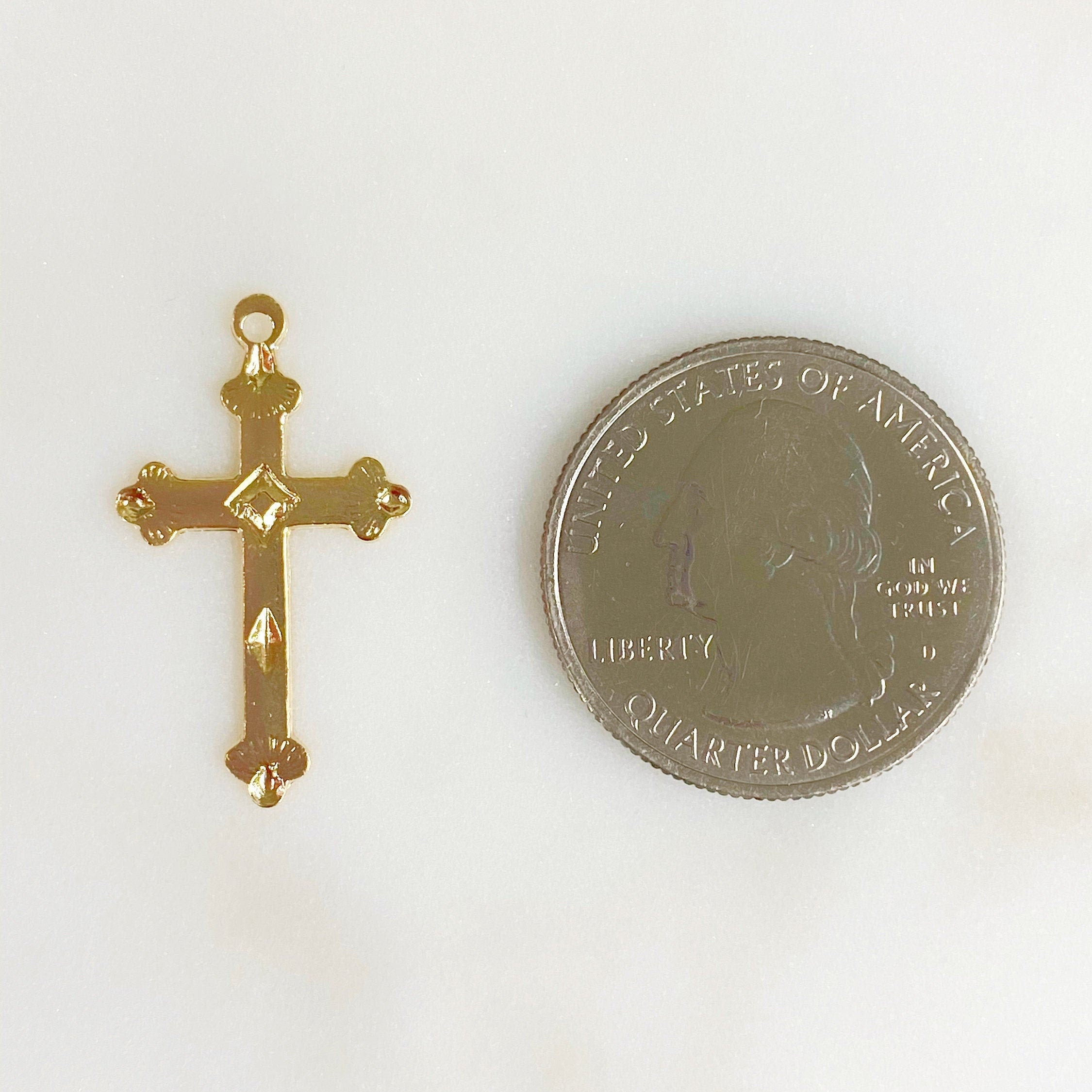 Sterling Silver or 14K Gold Filled Detailed Cross Charm Pendant Religious