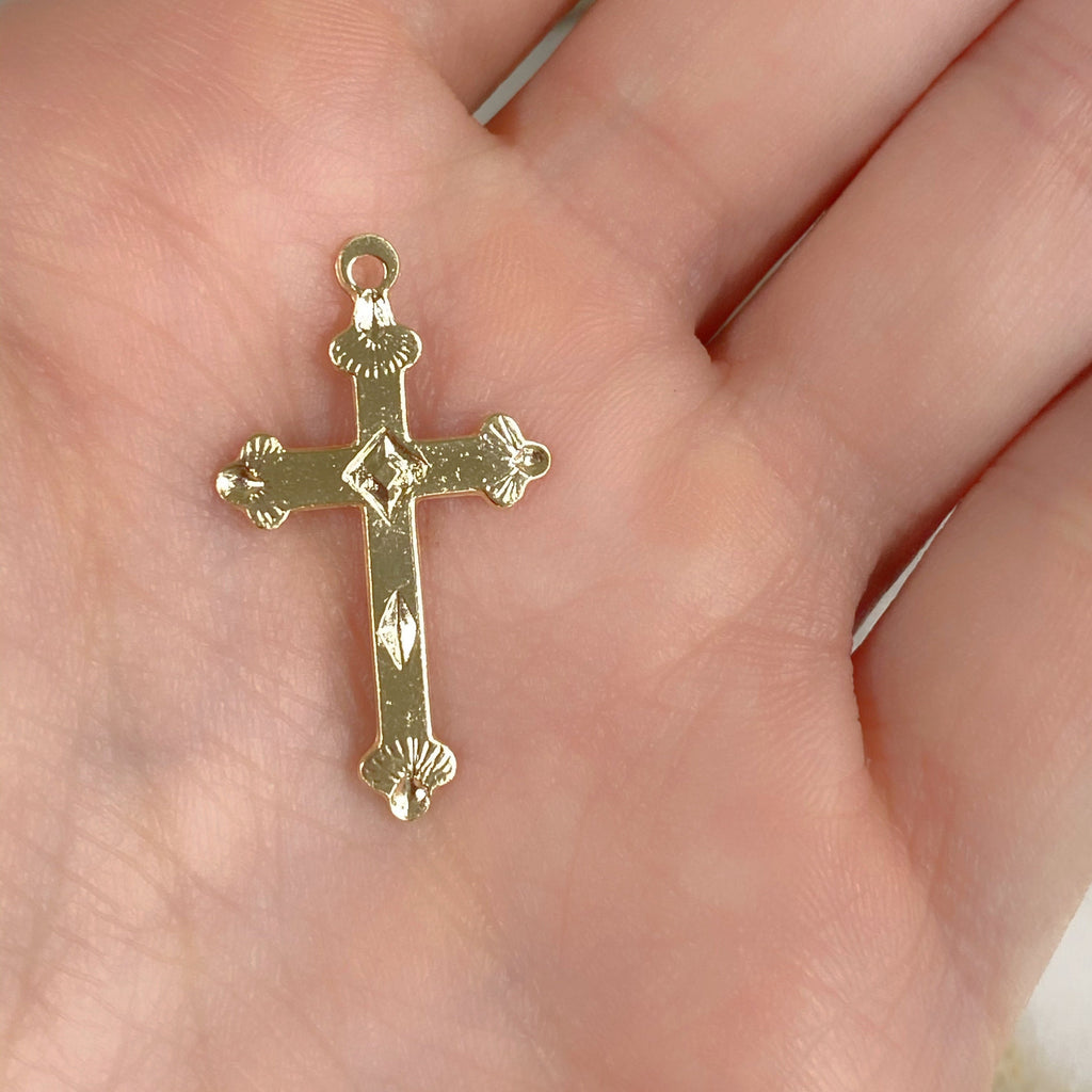 Sterling Silver or 14K Gold Filled Detailed Cross Charm Pendant Religious