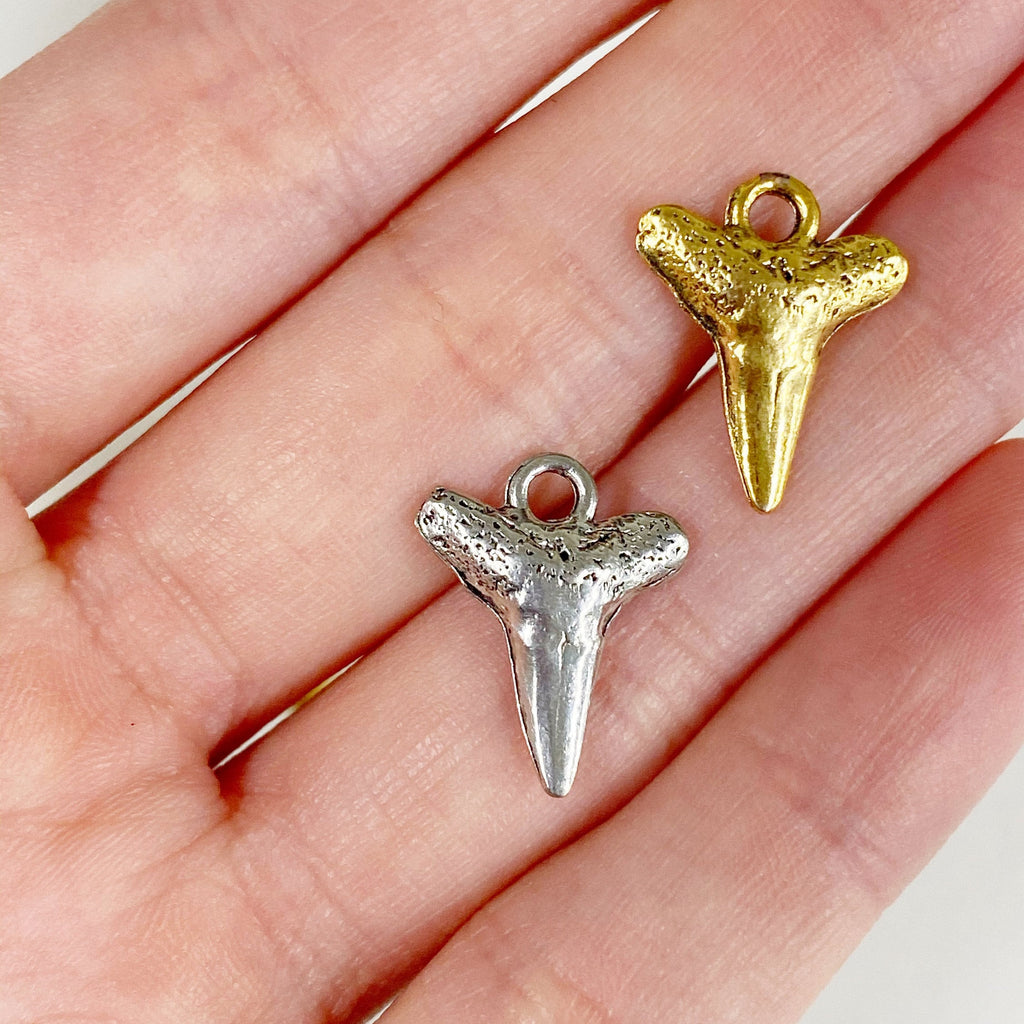 Pewter Mini Shark Tooth Antique Gold or Antique Silver Ocean (2pc)