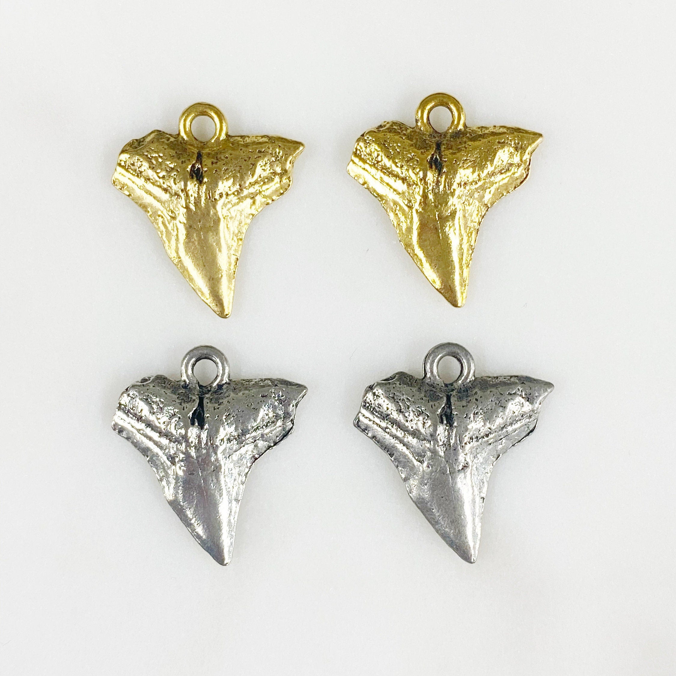 Pewter Shark Tooth Antique Gold or Antique Silver Ocean Animal (2pc)