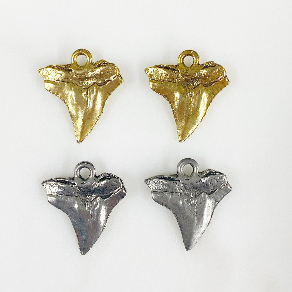 Pewter Shark Tooth Antique Gold or Antique Silver Ocean Animal (2pc)