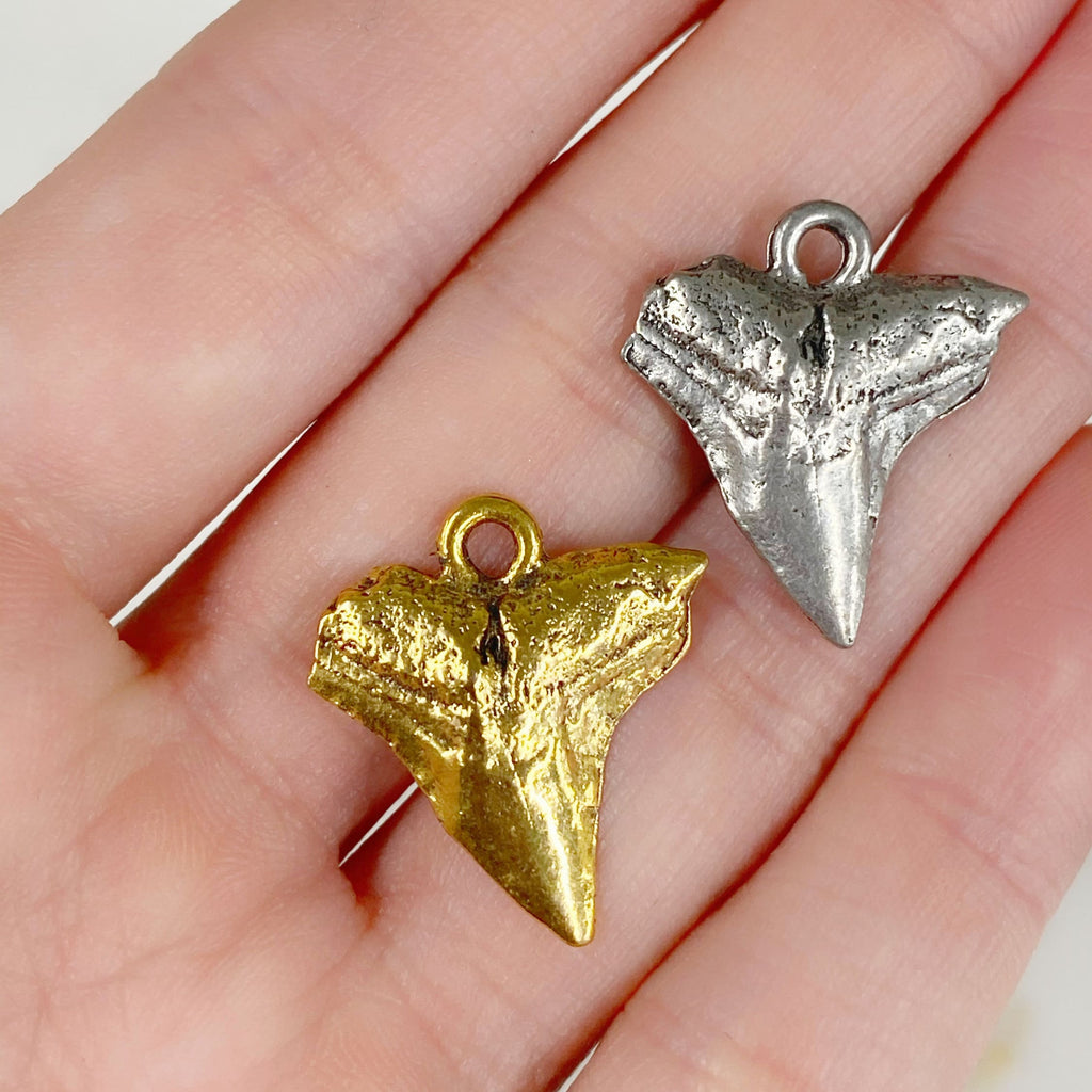 Pewter Shark Tooth Antique Gold or Antique Silver Ocean Animal (2pc)