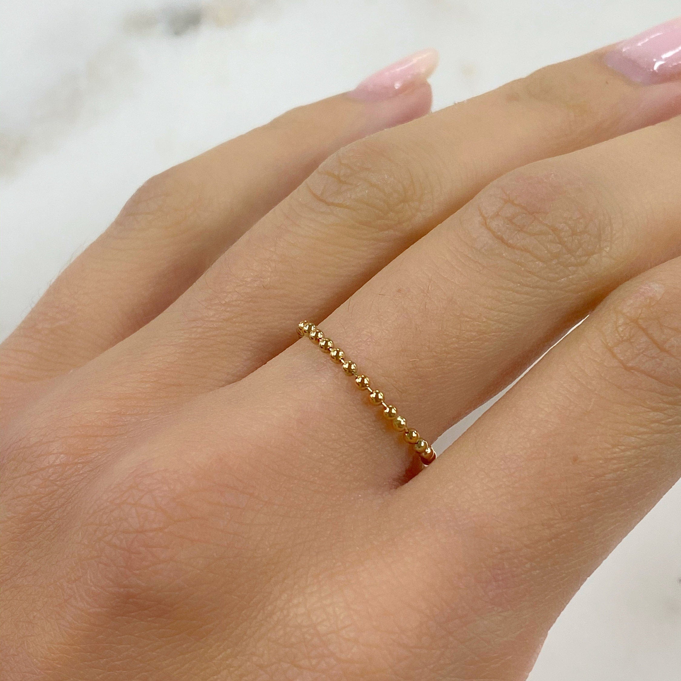 14K Gold Filled Ball Chain Ring Ready to Wear GF Stackable Ring