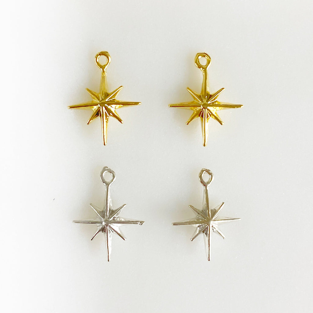 Sterling Silver or Vermeil Small Tiny 8 Point Star Charm Dainty (2pc)