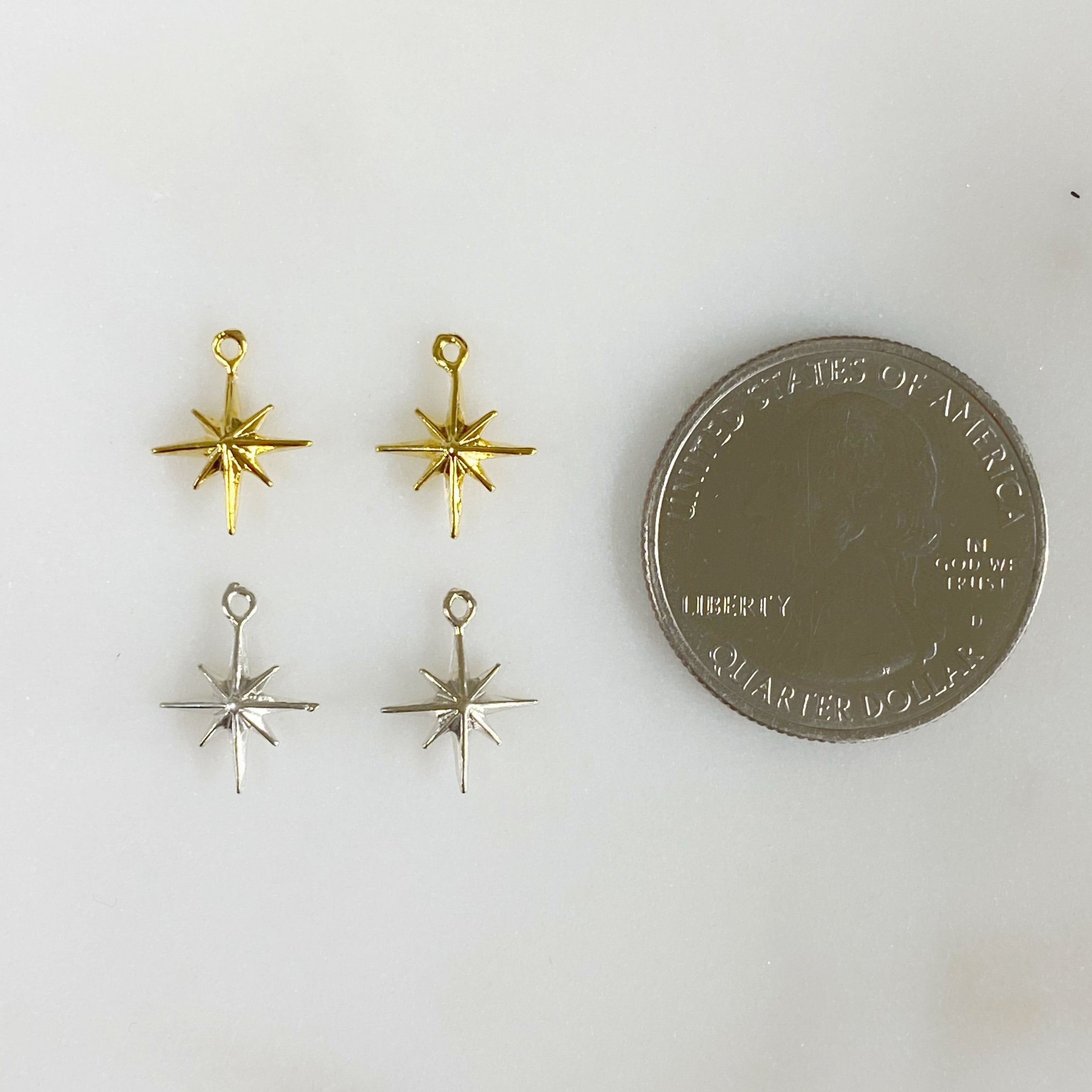 Sterling Silver or Vermeil Small Tiny 8 Point Star Charm Dainty (2pc)